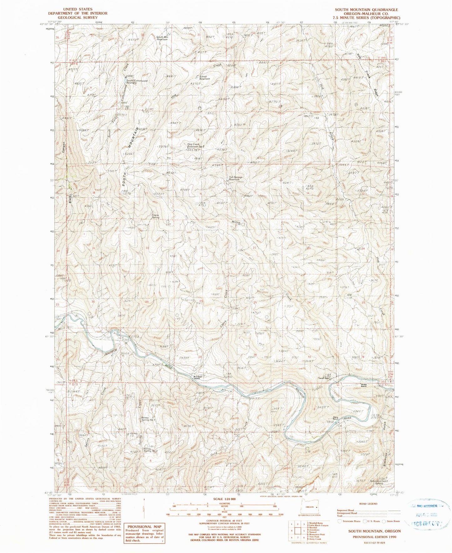 Classic USGS South Mountain Oregon 7.5'x7.5' Topo Map Image
