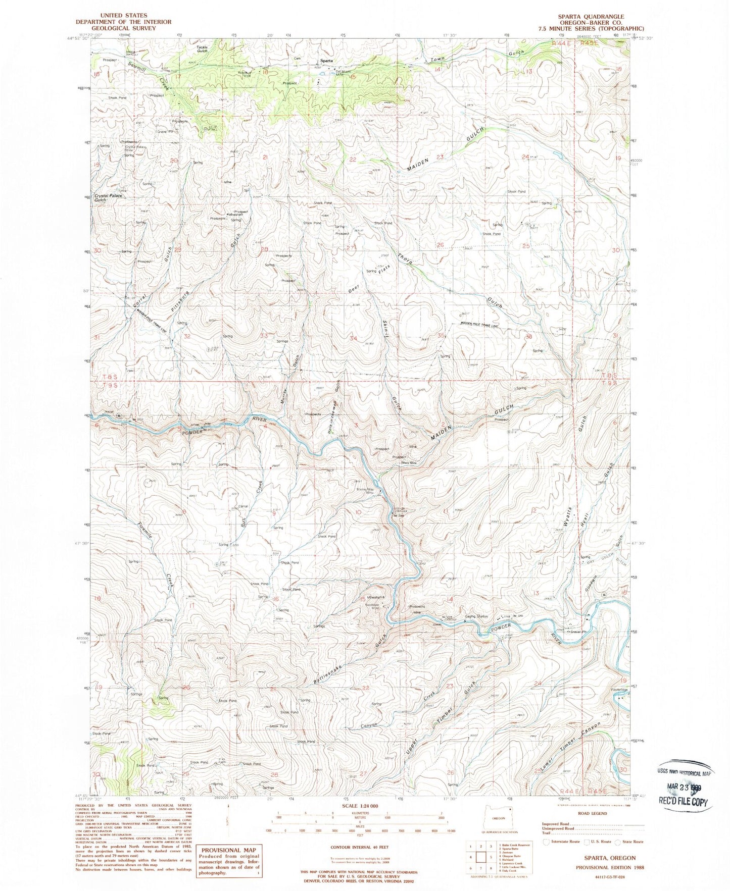 Classic USGS Sparta Oregon 7.5'x7.5' Topo Map Image