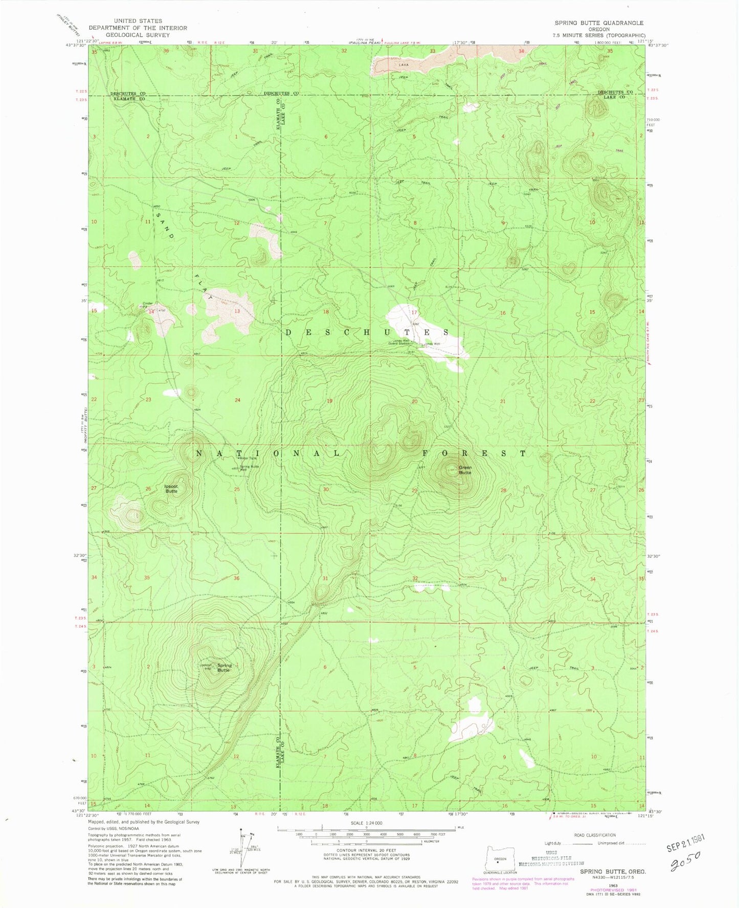 Classic USGS Spring Butte Oregon 7.5'x7.5' Topo Map Image