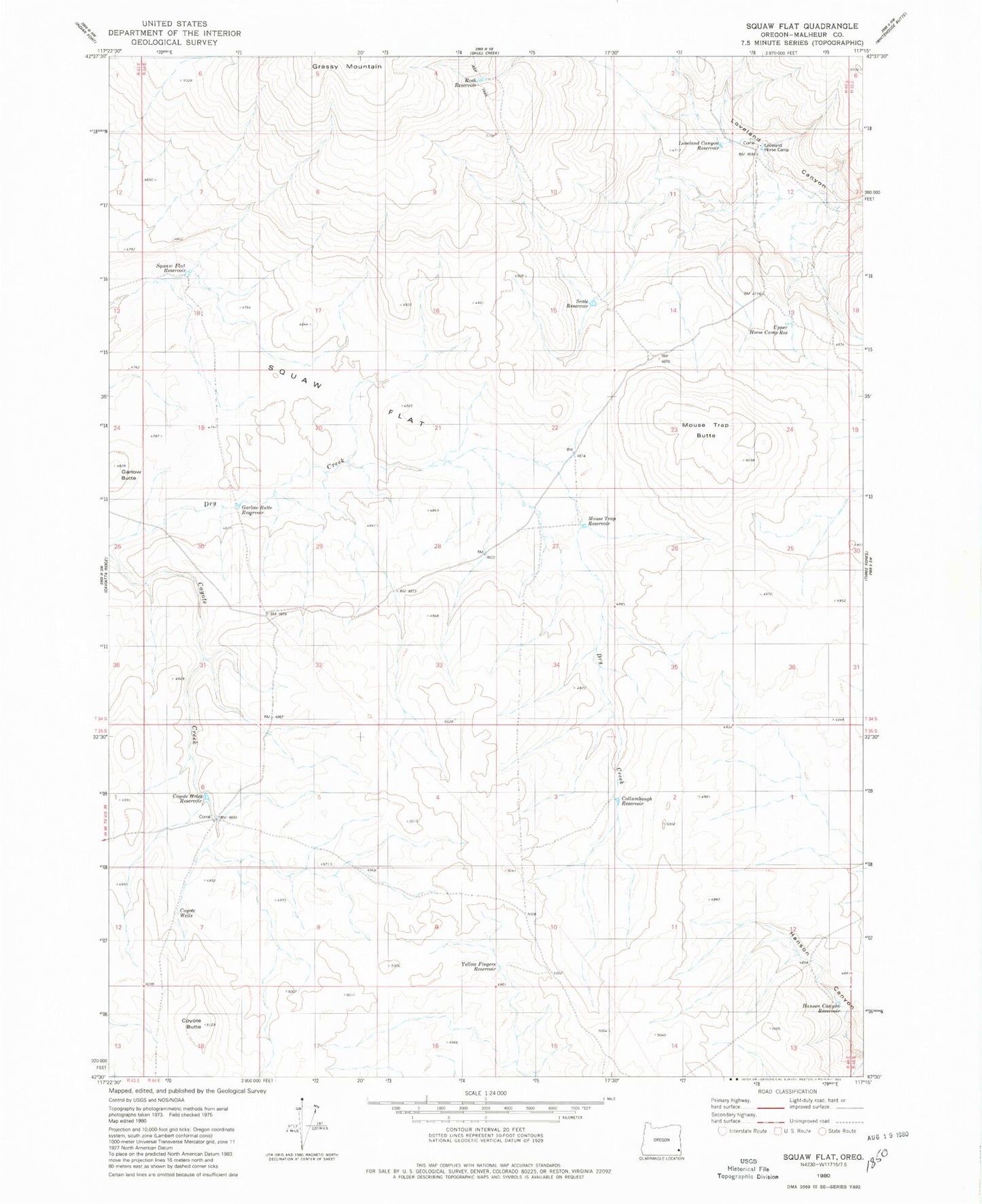 Classic USGS Squaw Flat Oregon 7.5'x7.5' Topo Map Image