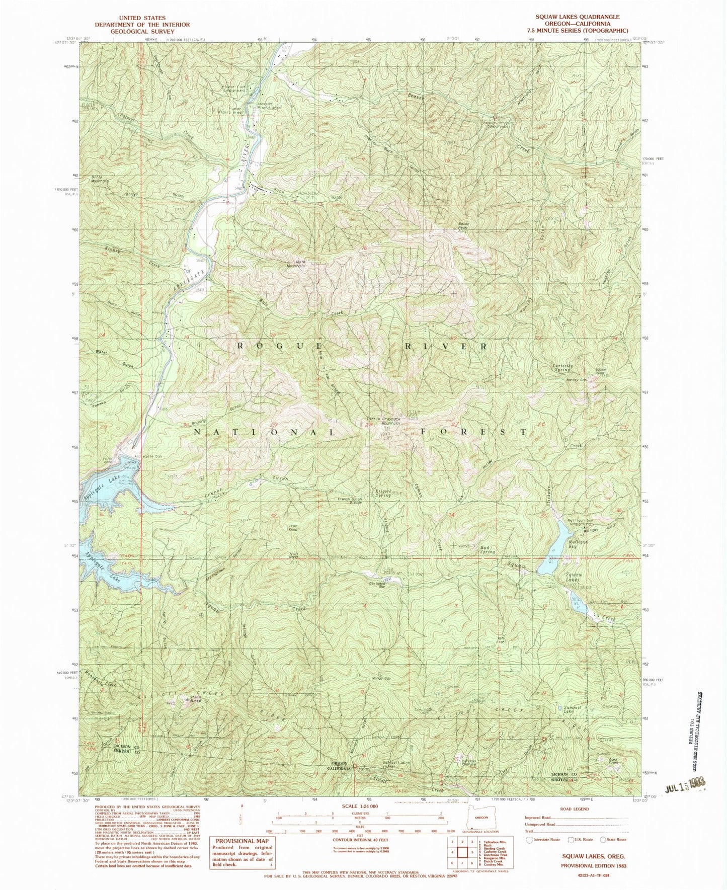 Classic USGS Squaw Lakes Oregon 7.5'x7.5' Topo Map Image