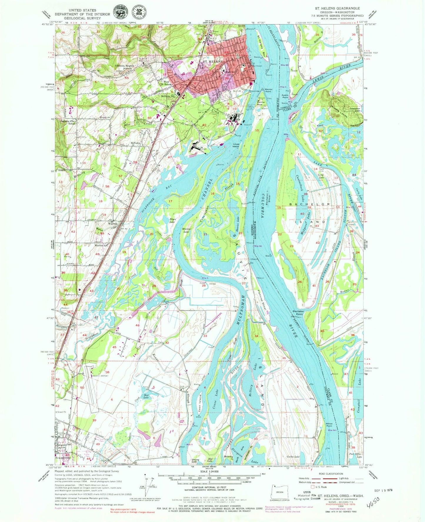 Classic USGS Saint Helens Oregon 7.5'x7.5' Topo Map Image