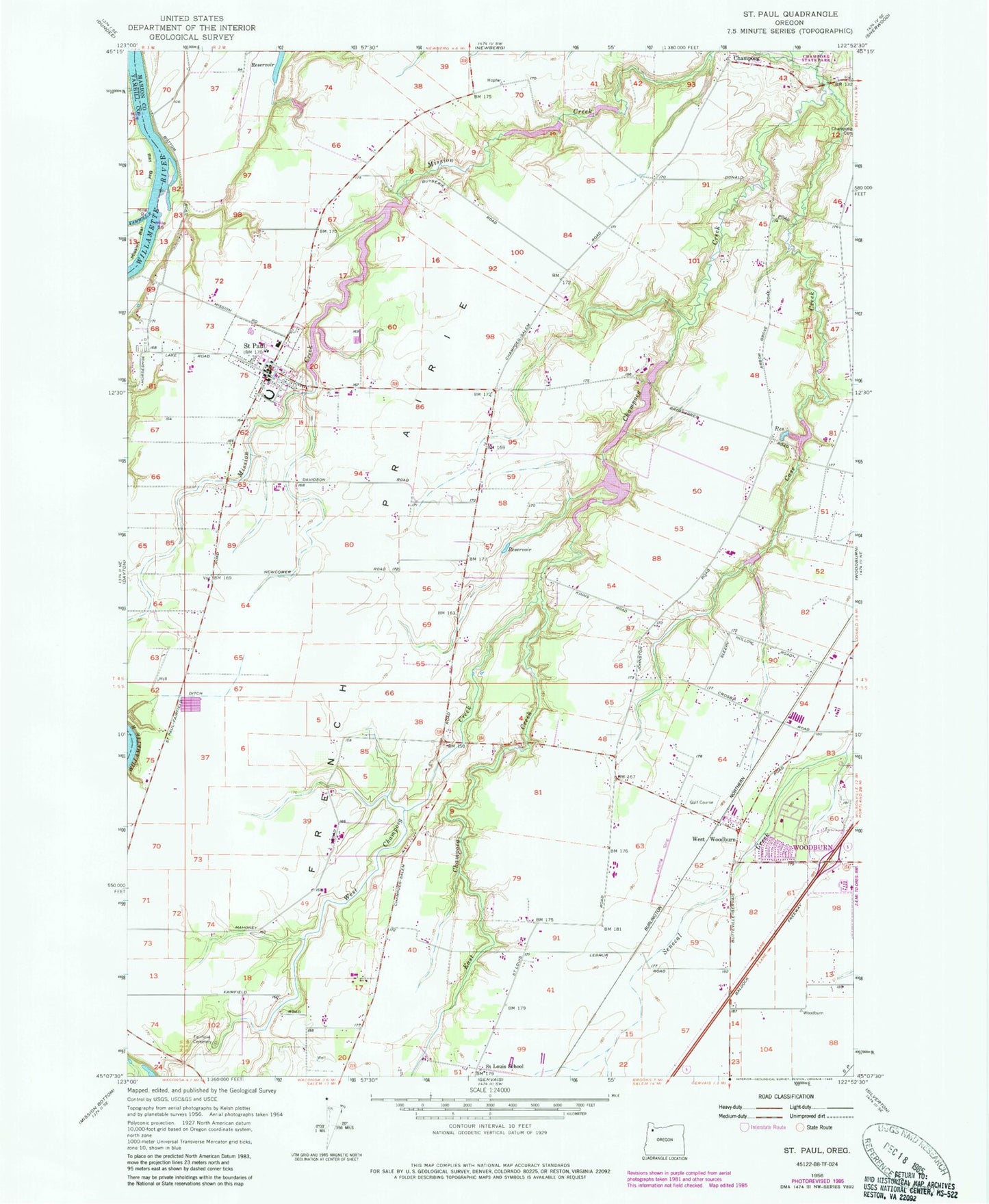 Classic USGS Saint Paul Oregon 7.5'x7.5' Topo Map Image