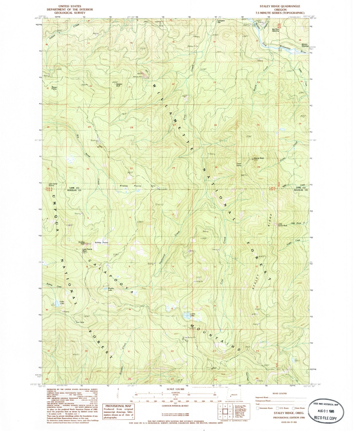 Classic USGS Staley Ridge Oregon 7.5'x7.5' Topo Map Image