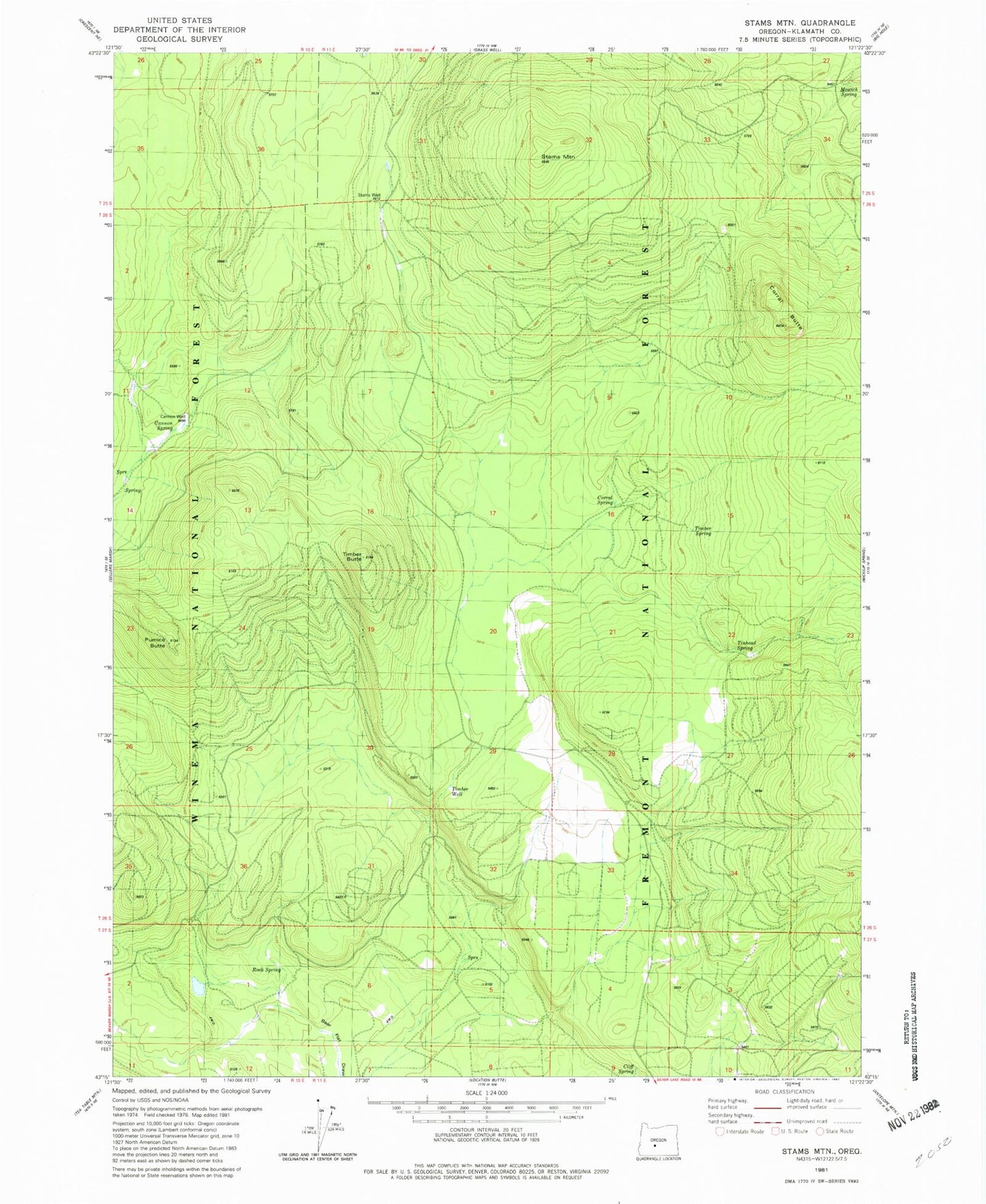 Classic USGS Stams Mountain Oregon 7.5'x7.5' Topo Map Image