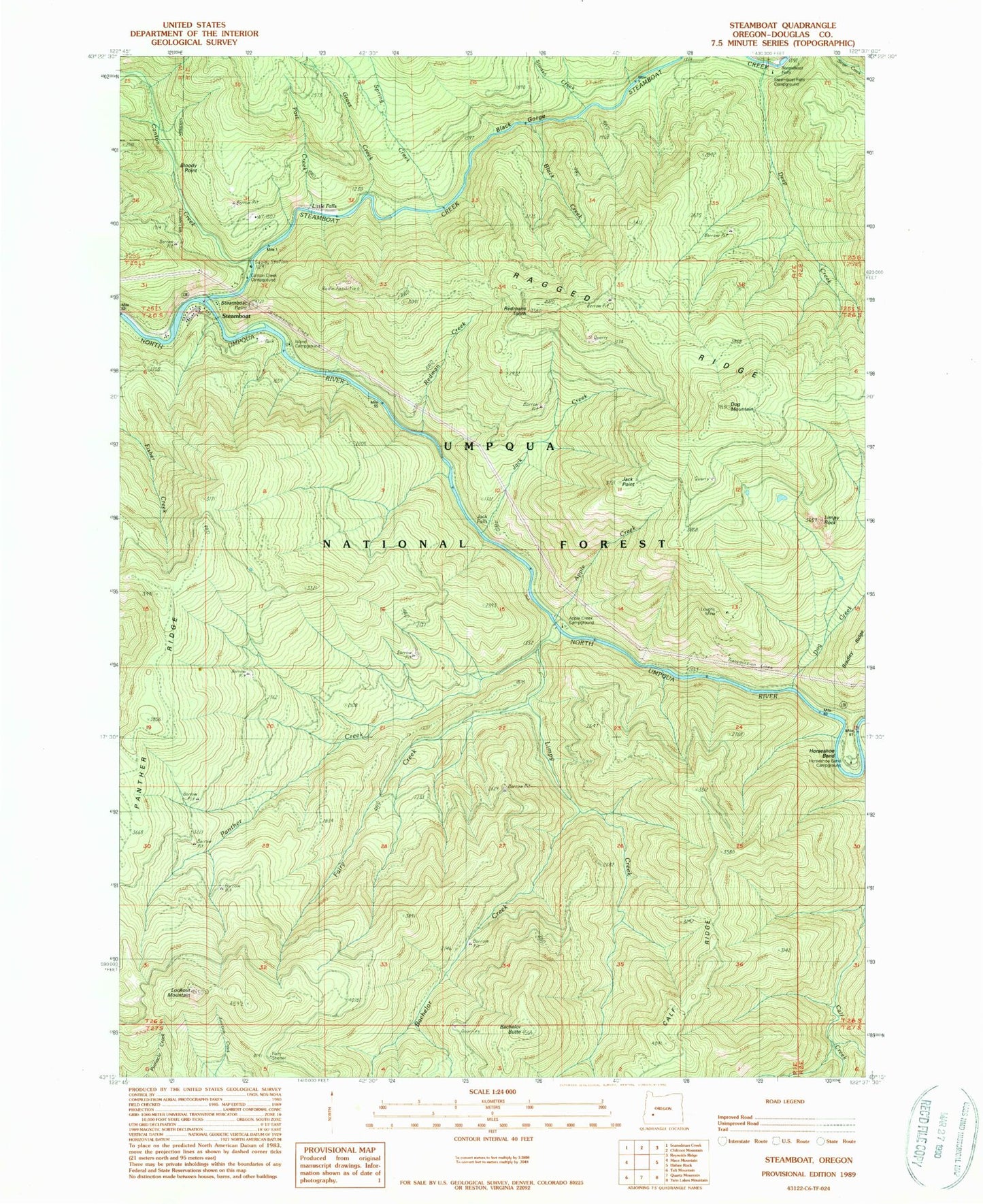 Classic USGS Steamboat Oregon 7.5'x7.5' Topo Map Image