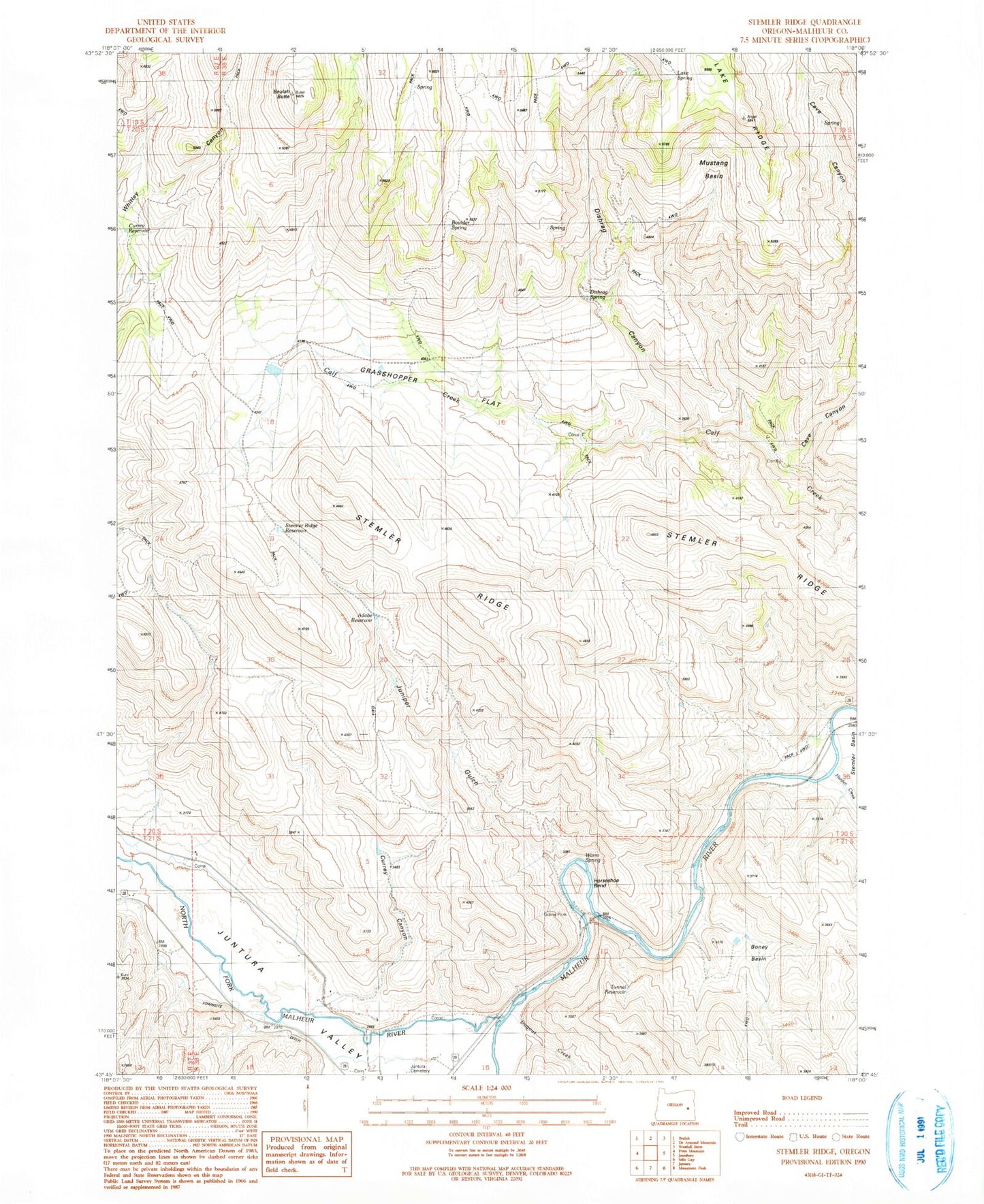 Classic USGS Stemler Ridge Oregon 7.5'x7.5' Topo Map Image