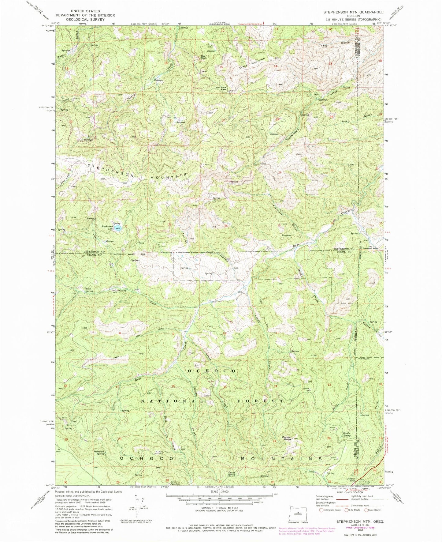 Classic USGS Stephenson Mountain Oregon 7.5'x7.5' Topo Map Image