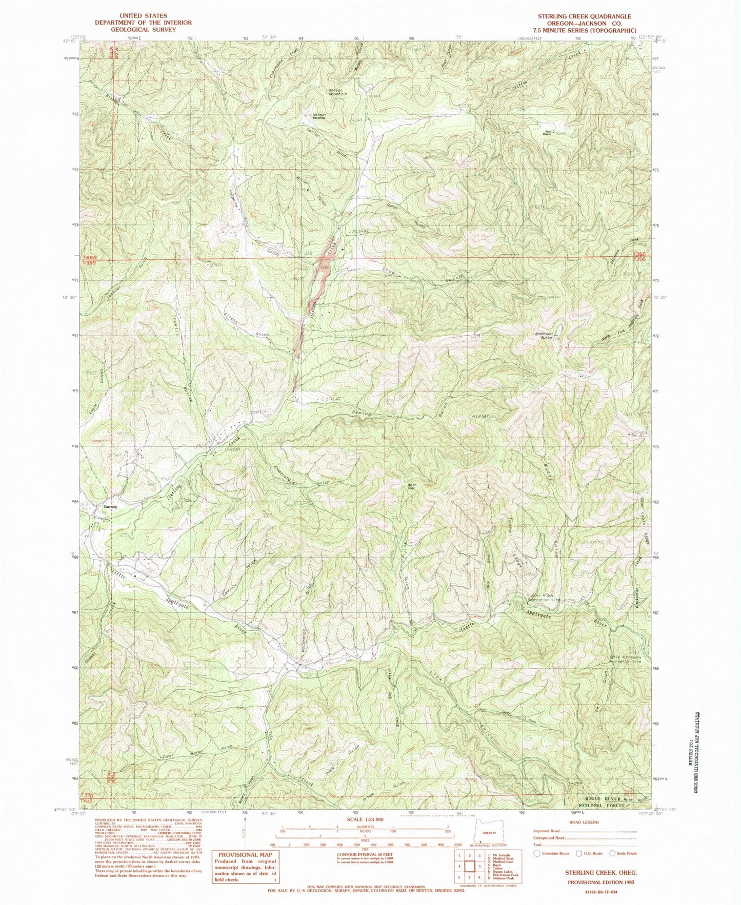 Classic USGS Sterling Creek Oregon 7.5'x7.5' Topo Map Image