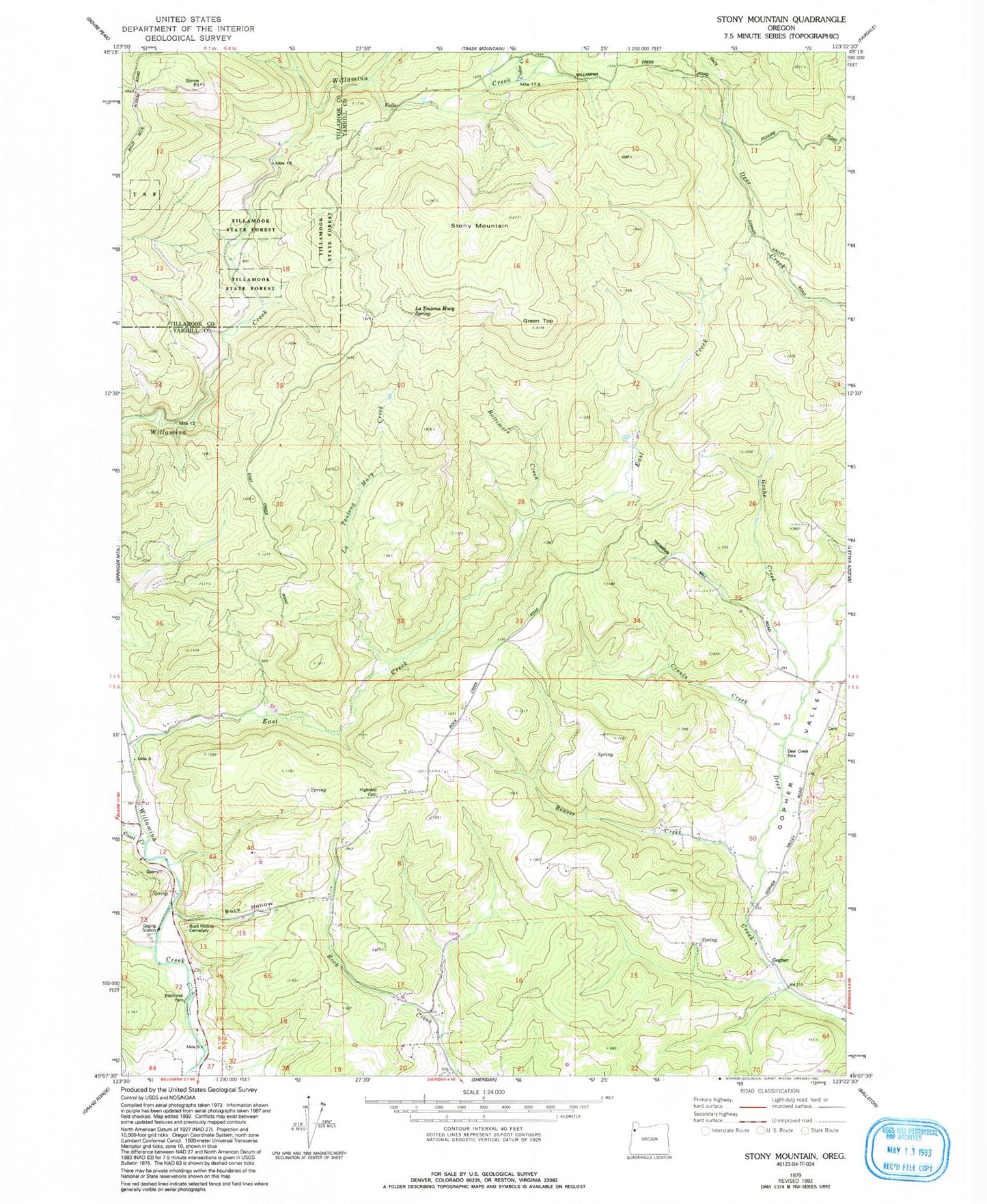Classic USGS Stony Mountain Oregon 7.5'x7.5' Topo Map Image