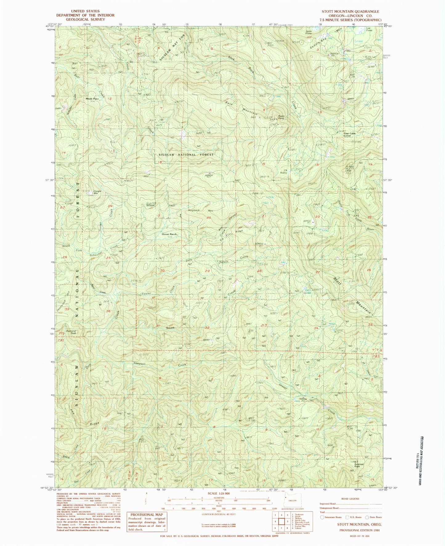 Classic USGS Stott Mountain Oregon 7.5'x7.5' Topo Map Image