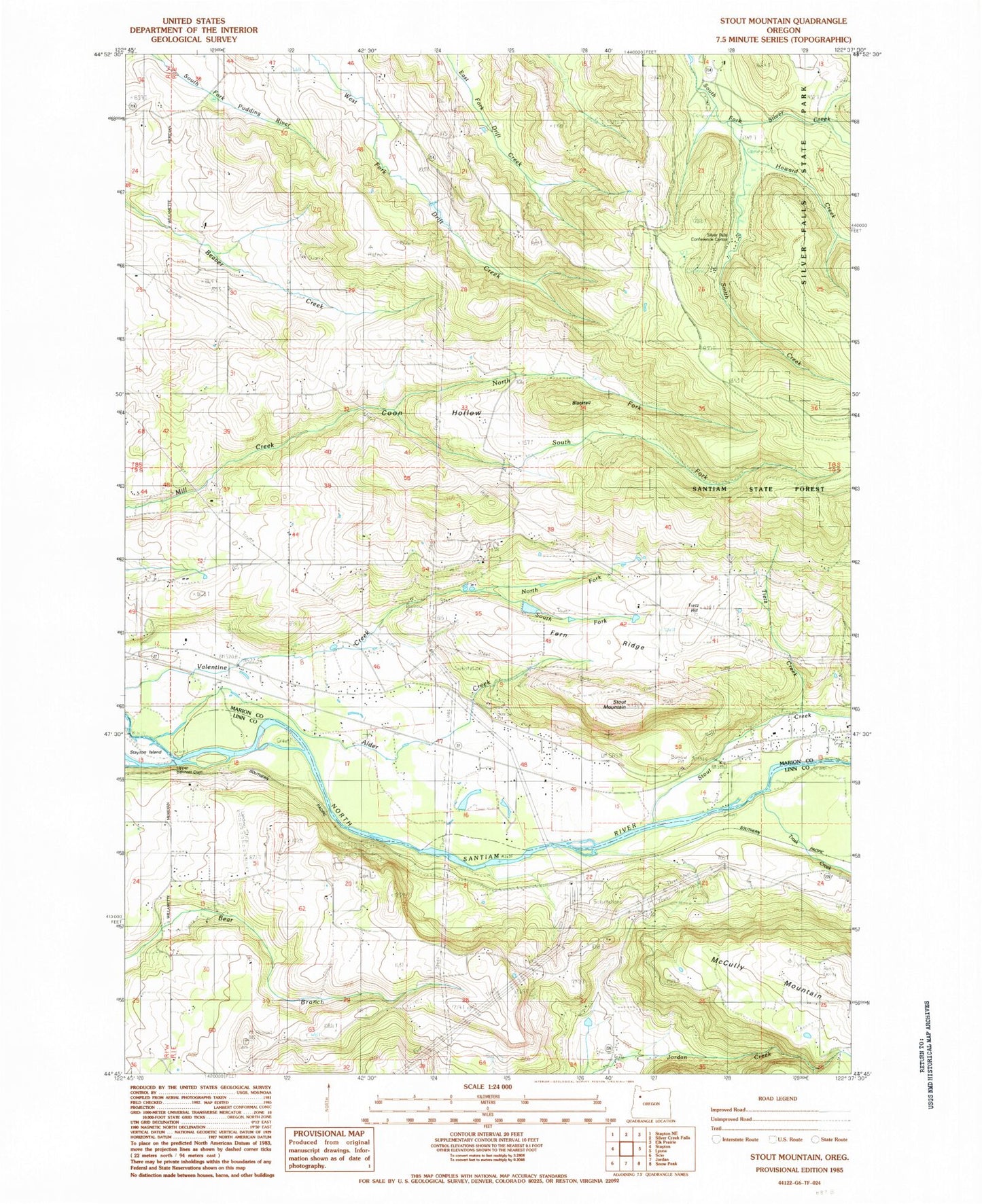 Classic USGS Stout Mountain Oregon 7.5'x7.5' Topo Map Image