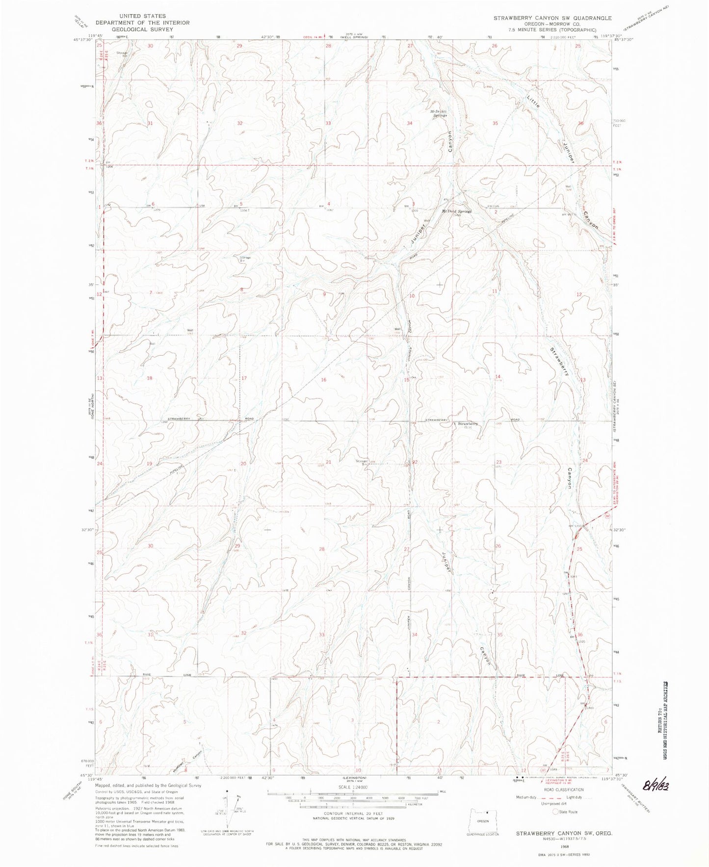 Classic USGS Strawberry Canyon SW Oregon 7.5'x7.5' Topo Map Image