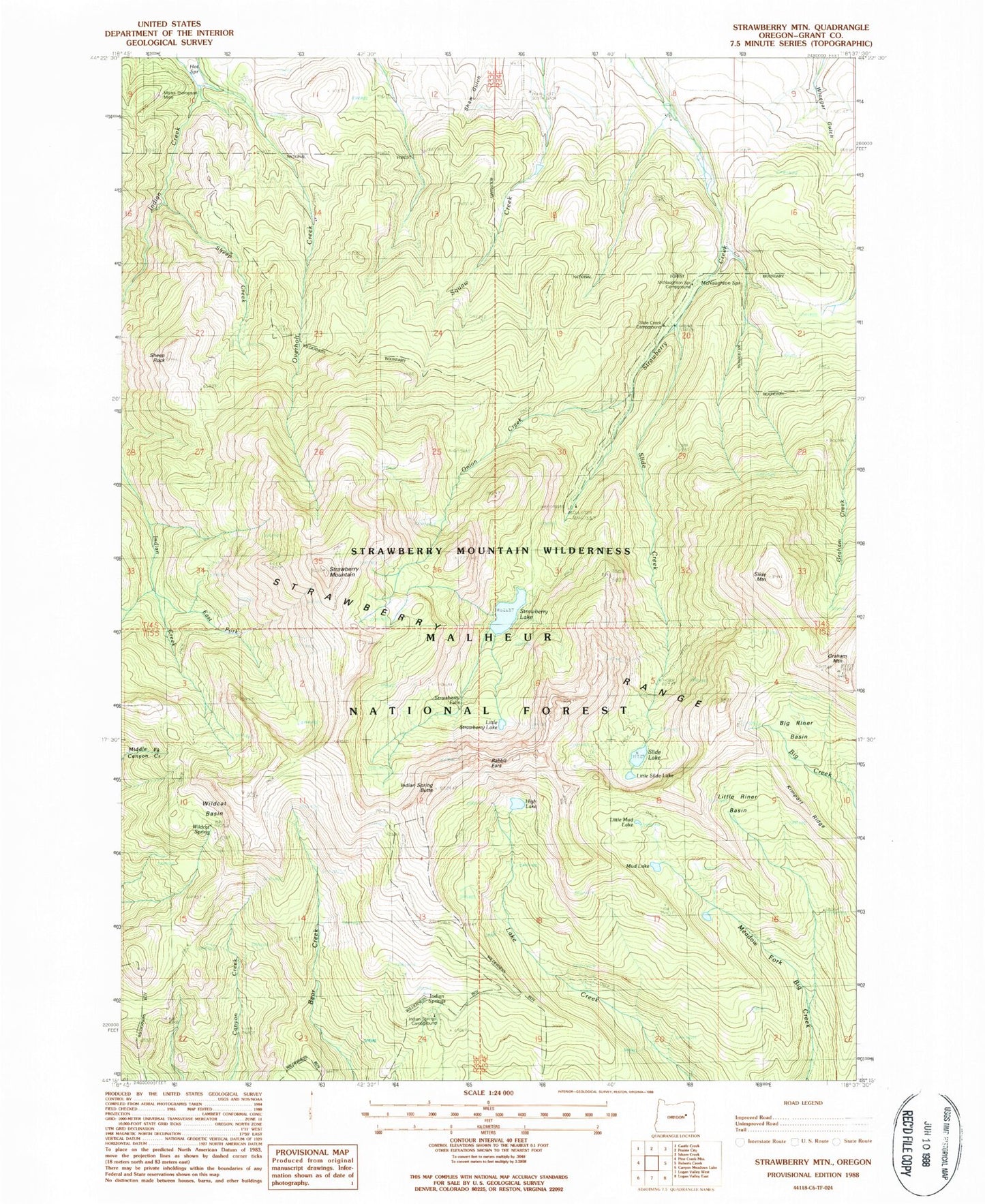 Classic USGS Strawberry Mountain Oregon 7.5'x7.5' Topo Map Image