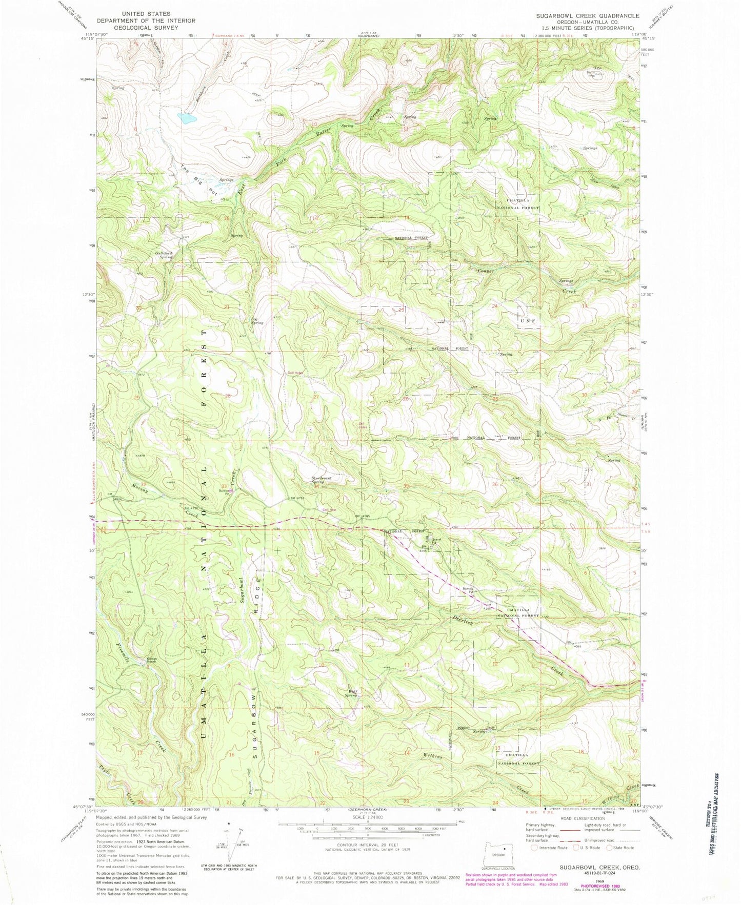 Classic USGS Sugarbowl Creek Oregon 7.5'x7.5' Topo Map Image