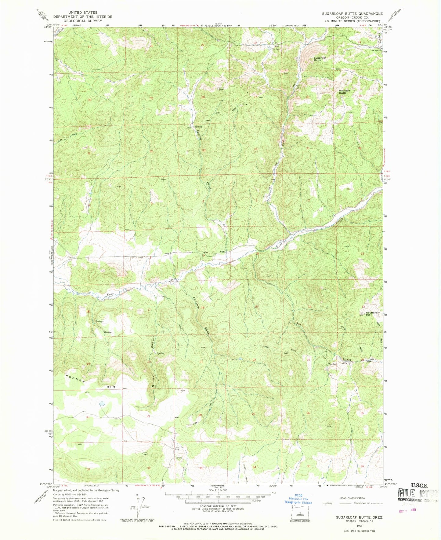 Classic USGS Sugarloaf Butte Oregon 7.5'x7.5' Topo Map Image