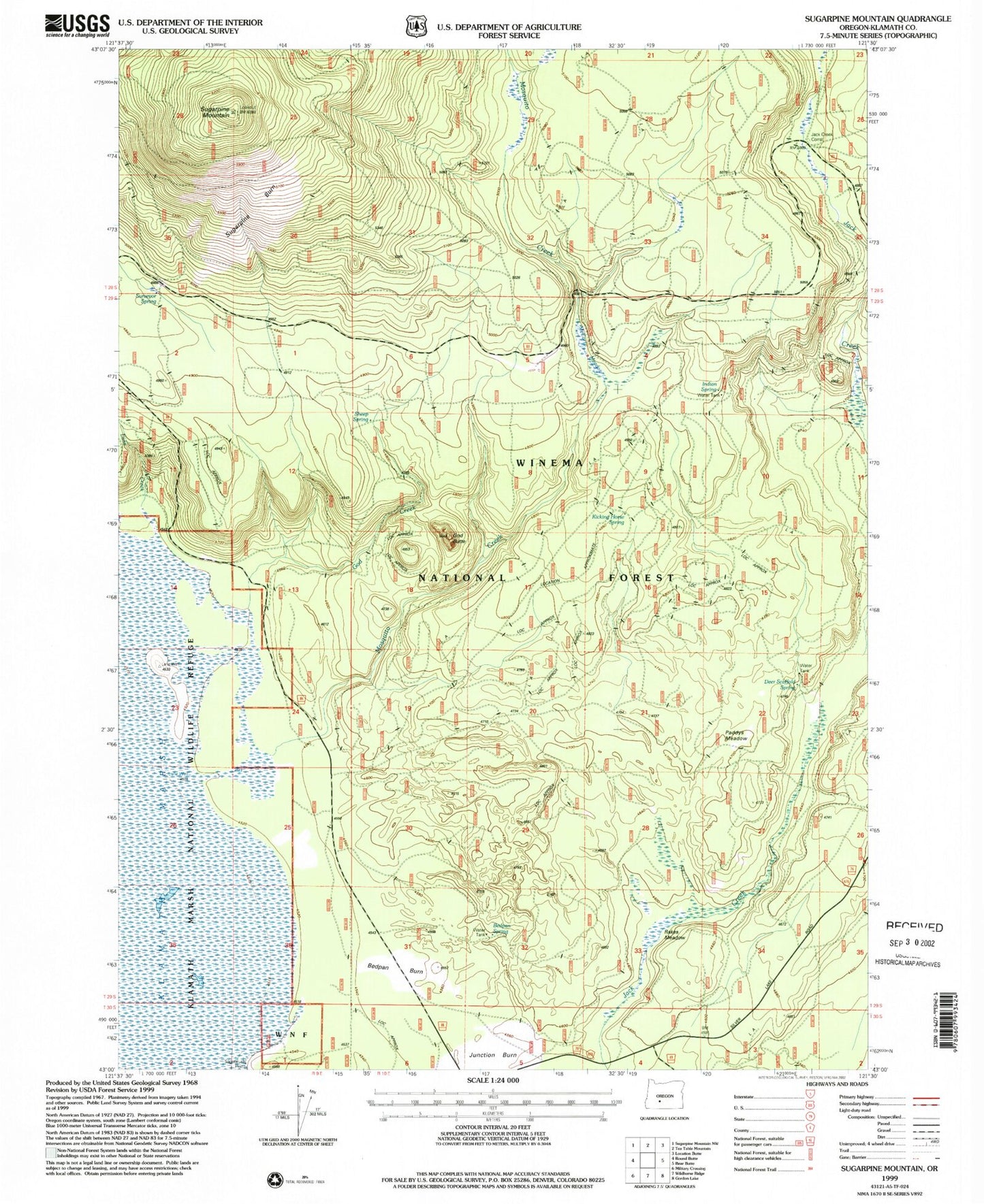 Classic USGS Sugarpine Mountain Oregon 7.5'x7.5' Topo Map Image