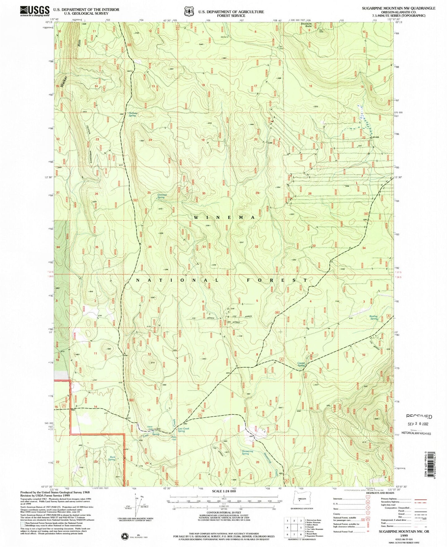 Classic USGS Sugarpine Mountain NW Oregon 7.5'x7.5' Topo Map Image
