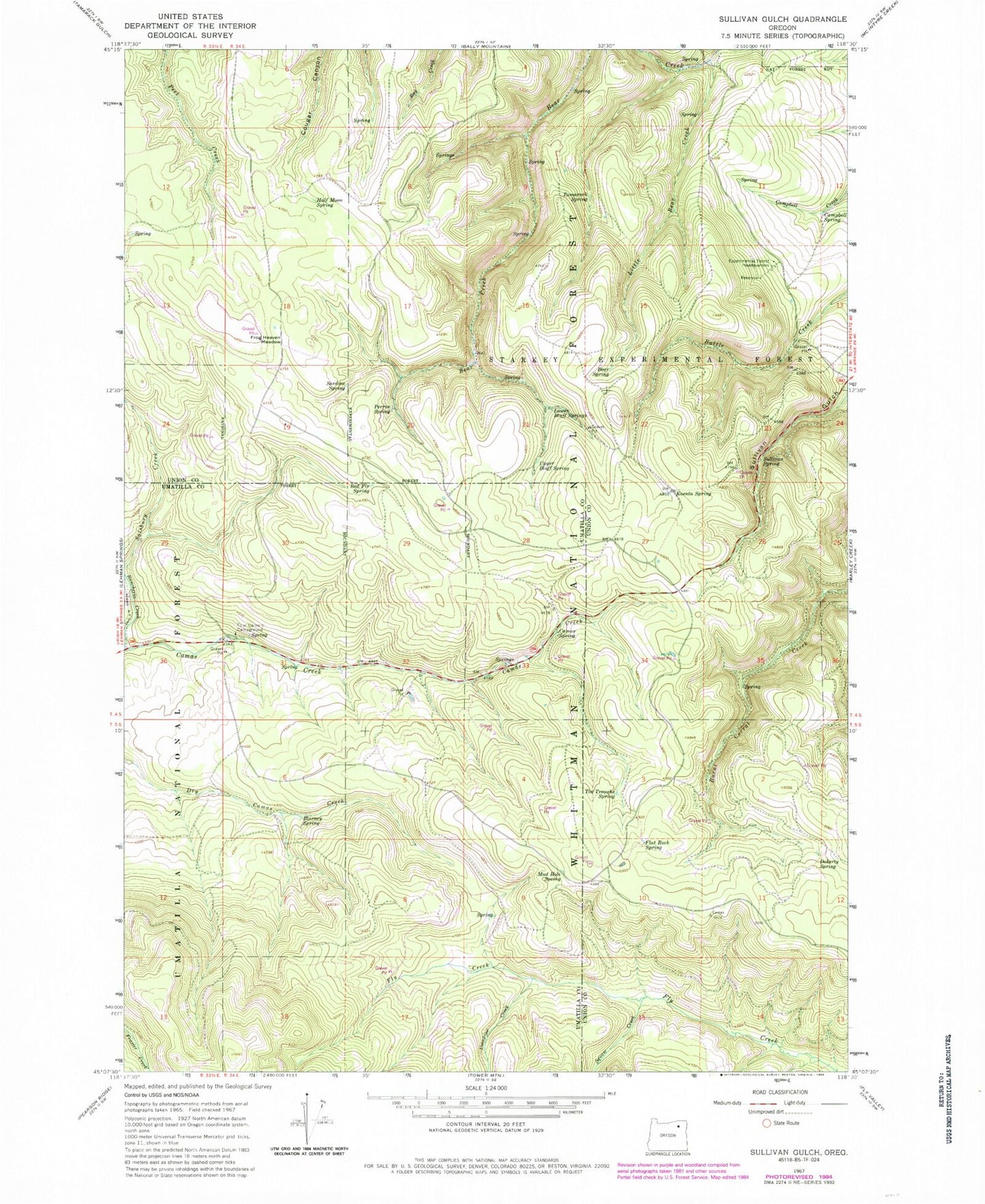 Classic USGS Sullivan Gulch Oregon 7.5'x7.5' Topo Map Image