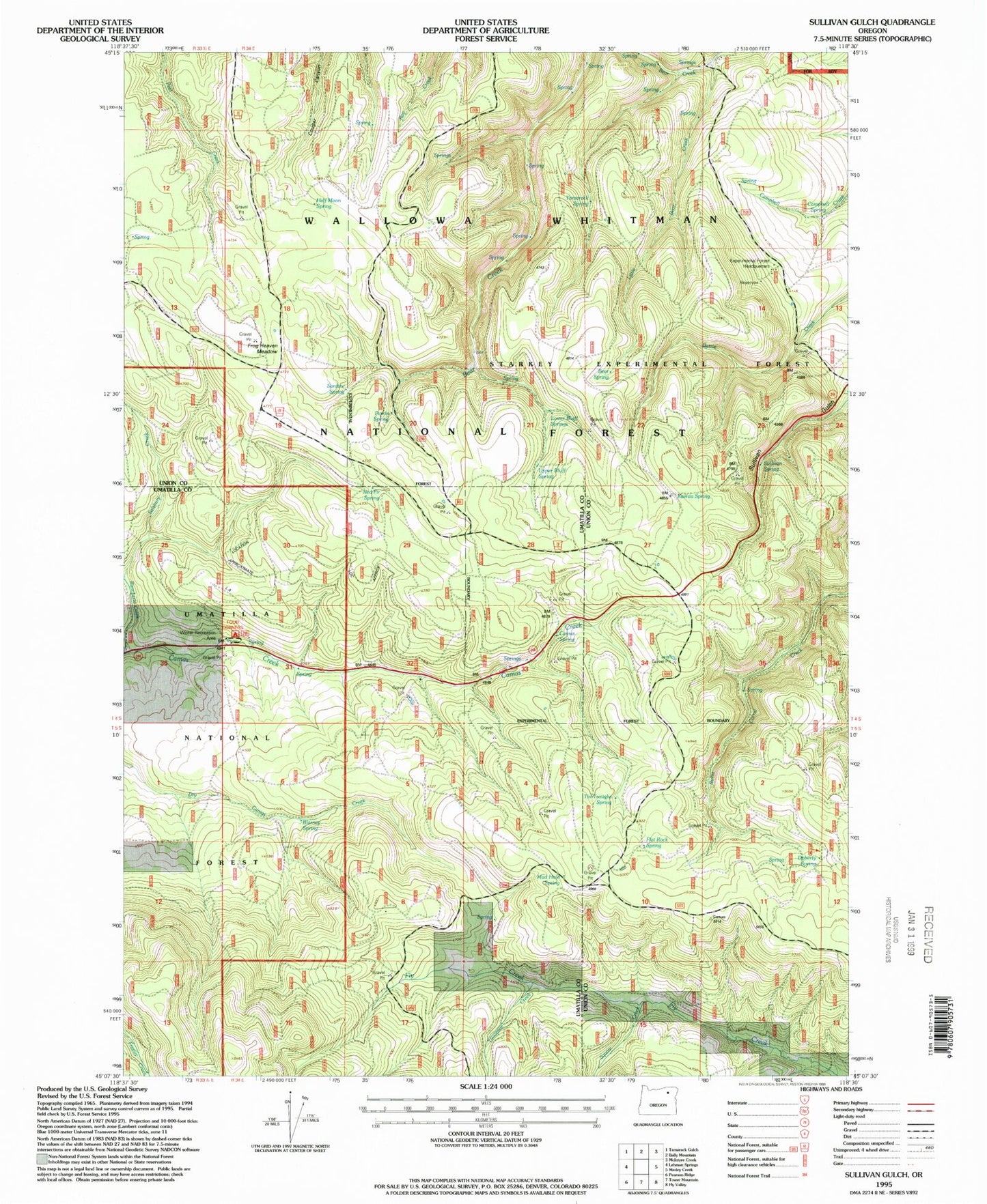 Classic USGS Sullivan Gulch Oregon 7.5'x7.5' Topo Map Image