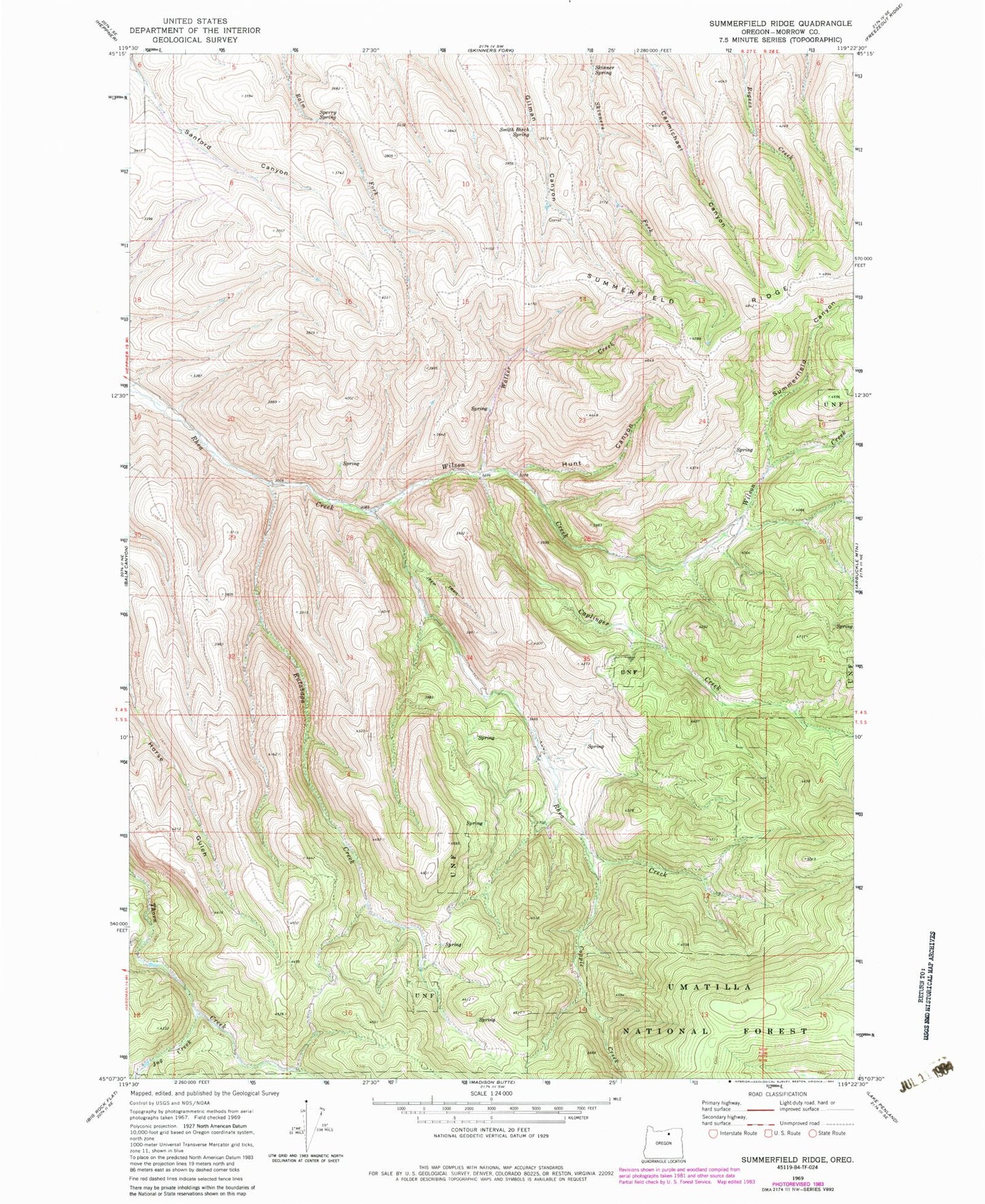 Classic USGS Summerfield Ridge Oregon 7.5'x7.5' Topo Map Image