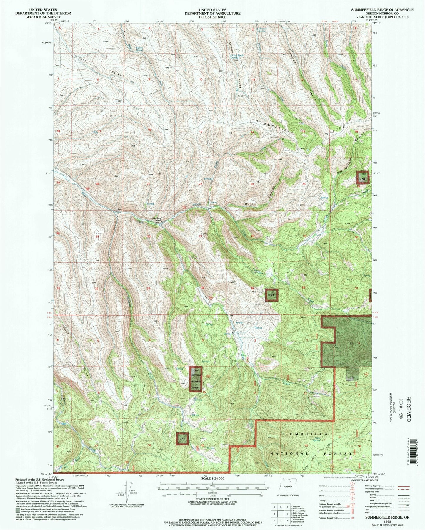 Classic USGS Summerfield Ridge Oregon 7.5'x7.5' Topo Map Image
