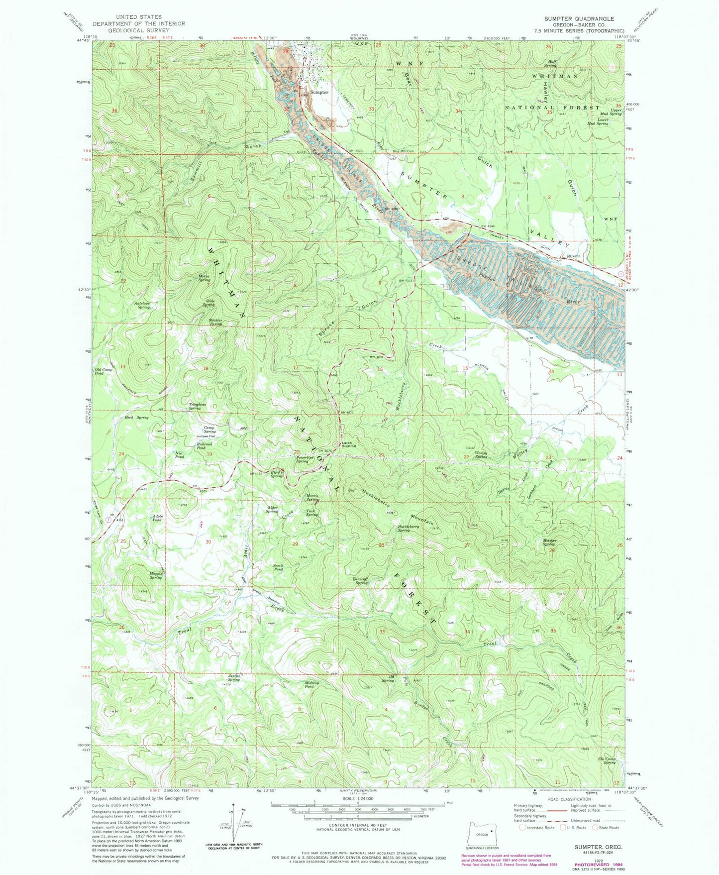 Classic USGS Sumpter Oregon 7.5'x7.5' Topo Map Image