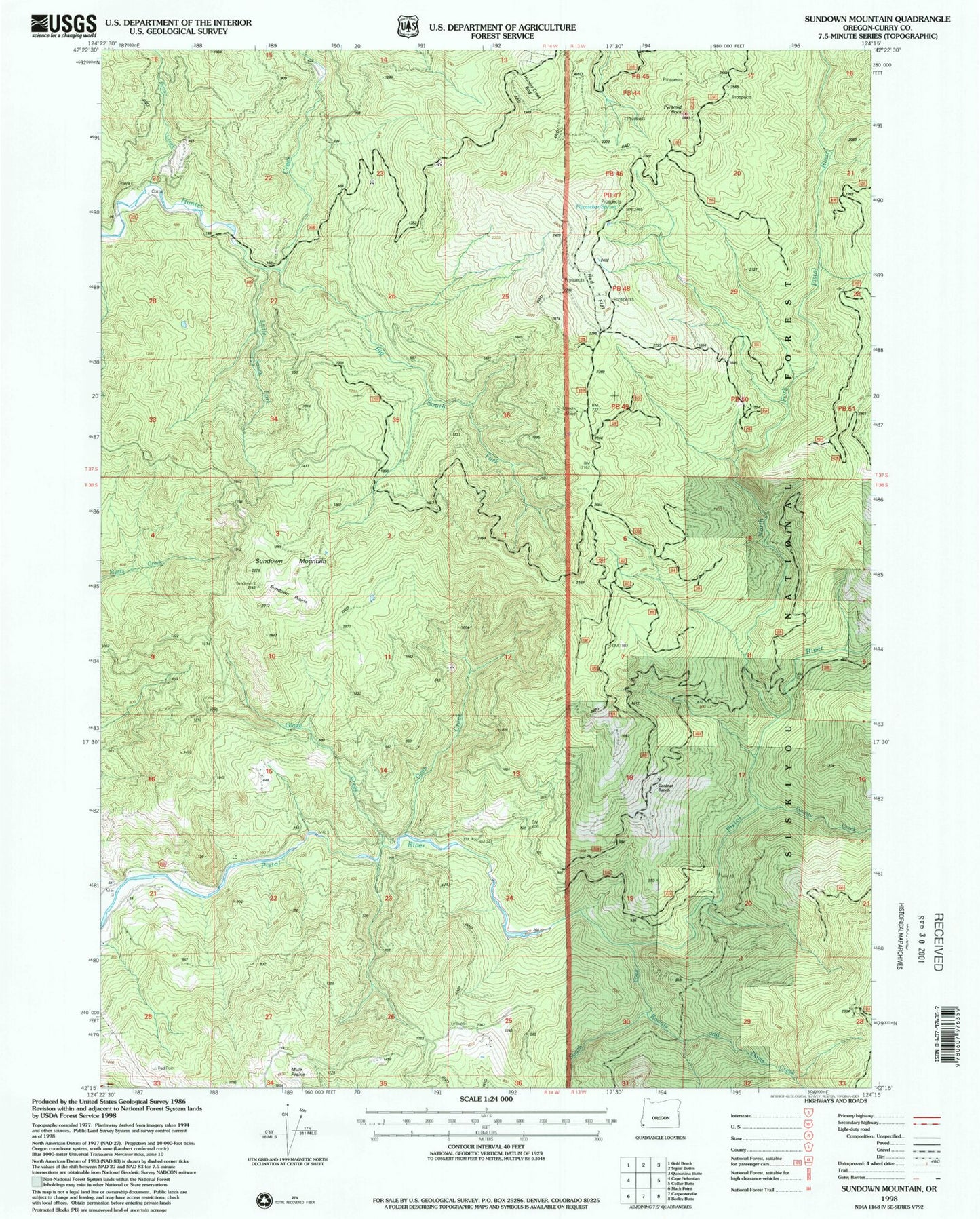 Classic USGS Sundown Mountain Oregon 7.5'x7.5' Topo Map Image