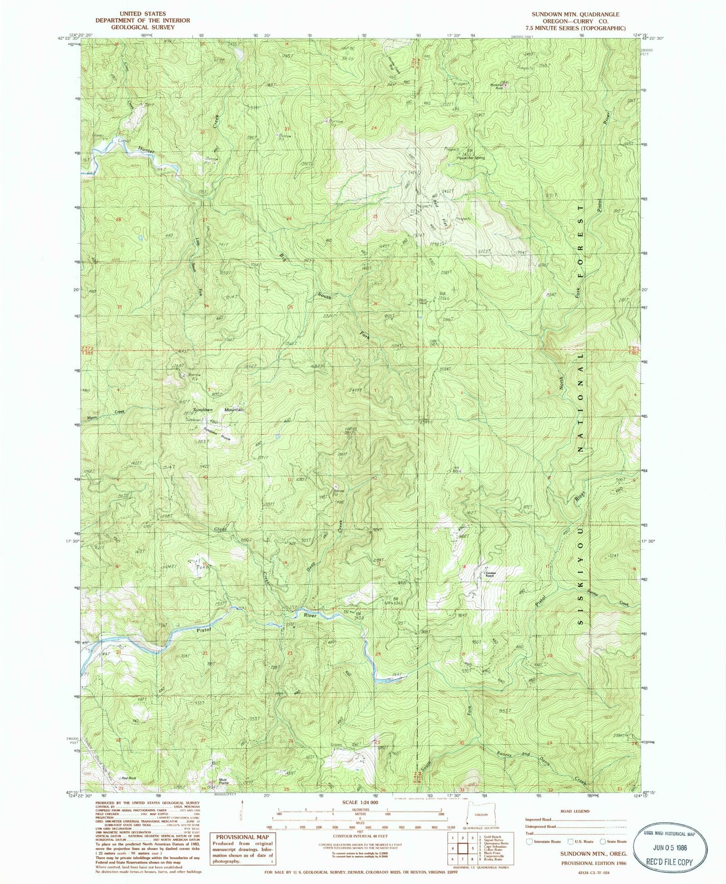 Classic USGS Sundown Mountain Oregon 7.5'x7.5' Topo Map Image