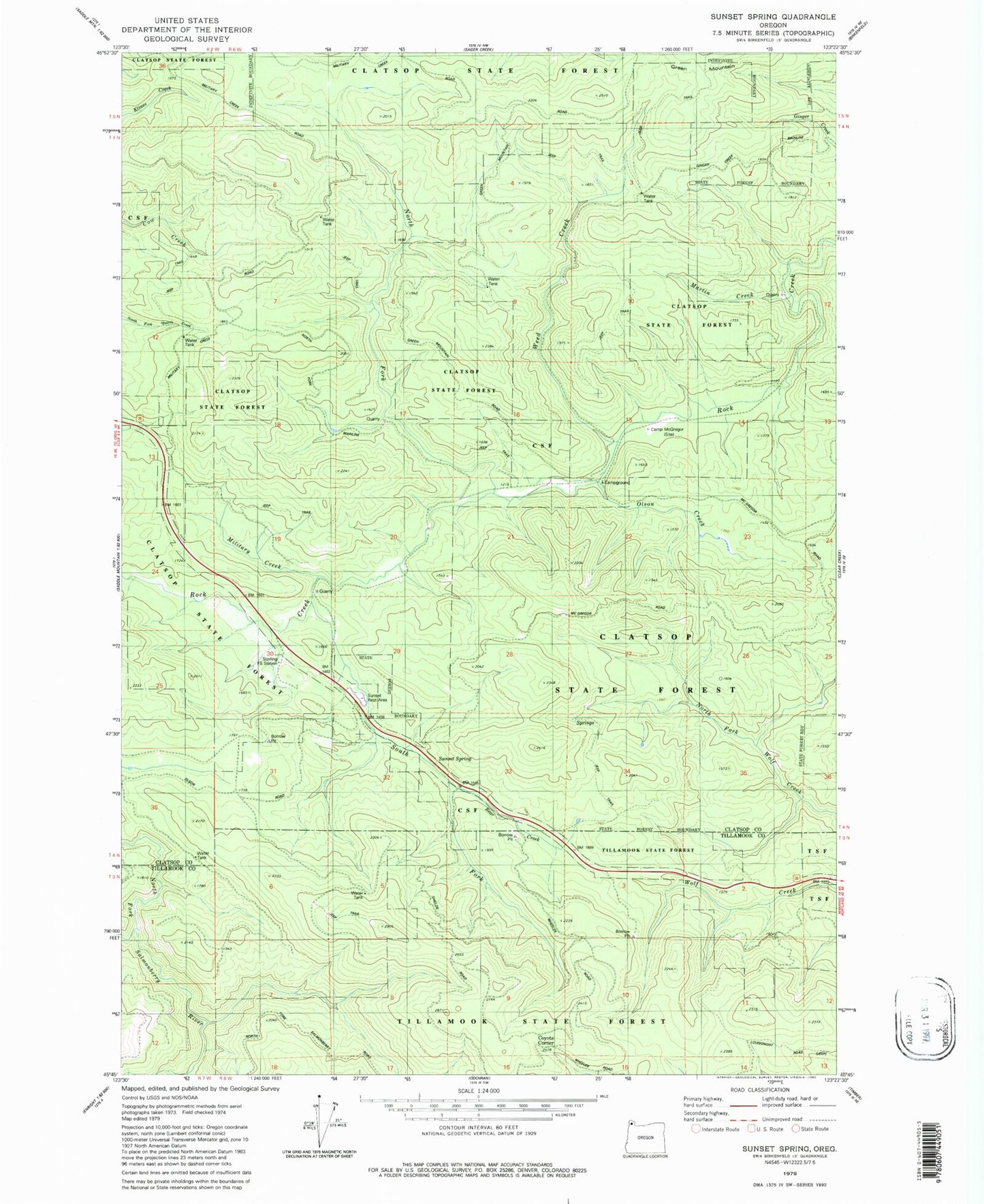 Classic USGS Sunset Spring Oregon 7.5'x7.5' Topo Map Image