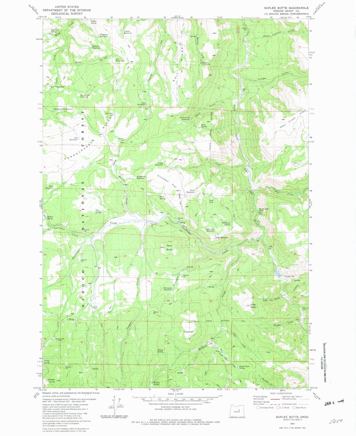 Classic USGS Suplee Butte Oregon 7.5'x7.5' Topo Map Image