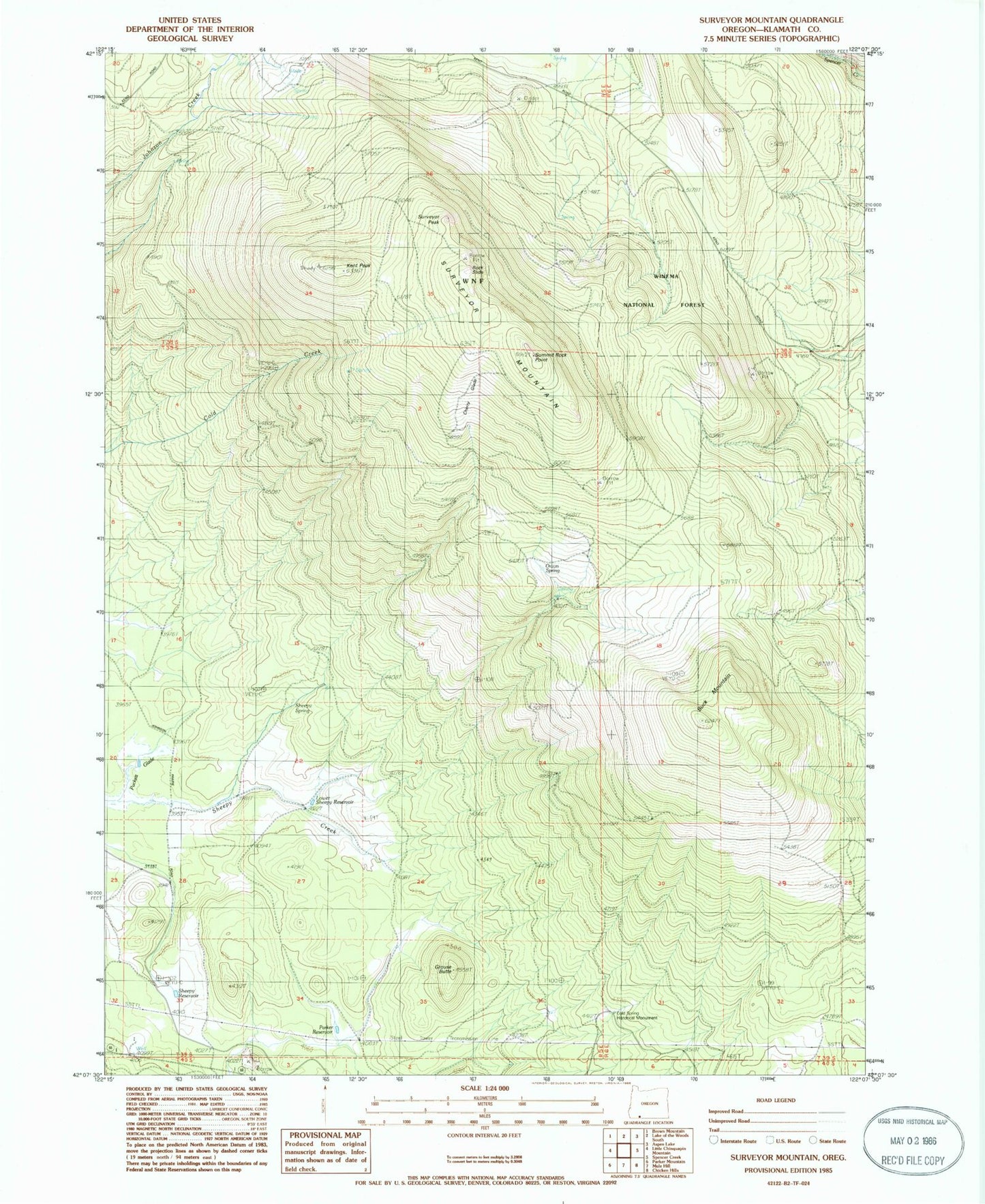 Classic USGS Surveyor Mountain Oregon 7.5'x7.5' Topo Map Image