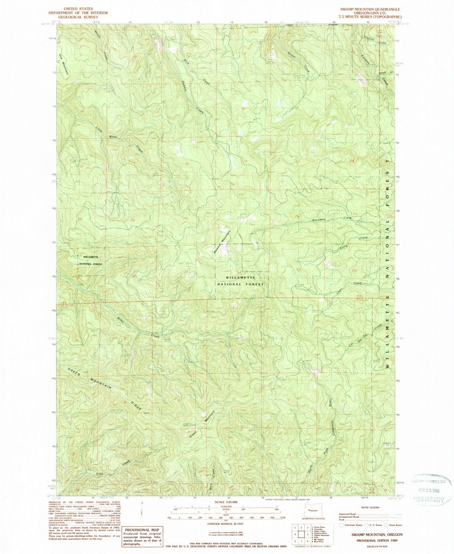 Classic USGS Swamp Mountain Oregon 7.5'x7.5' Topo Map Image