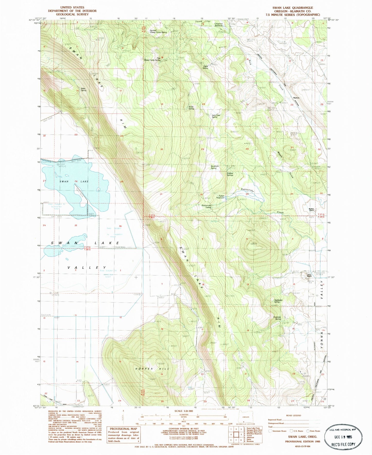 Classic USGS Swan Lake Oregon 7.5'x7.5' Topo Map Image