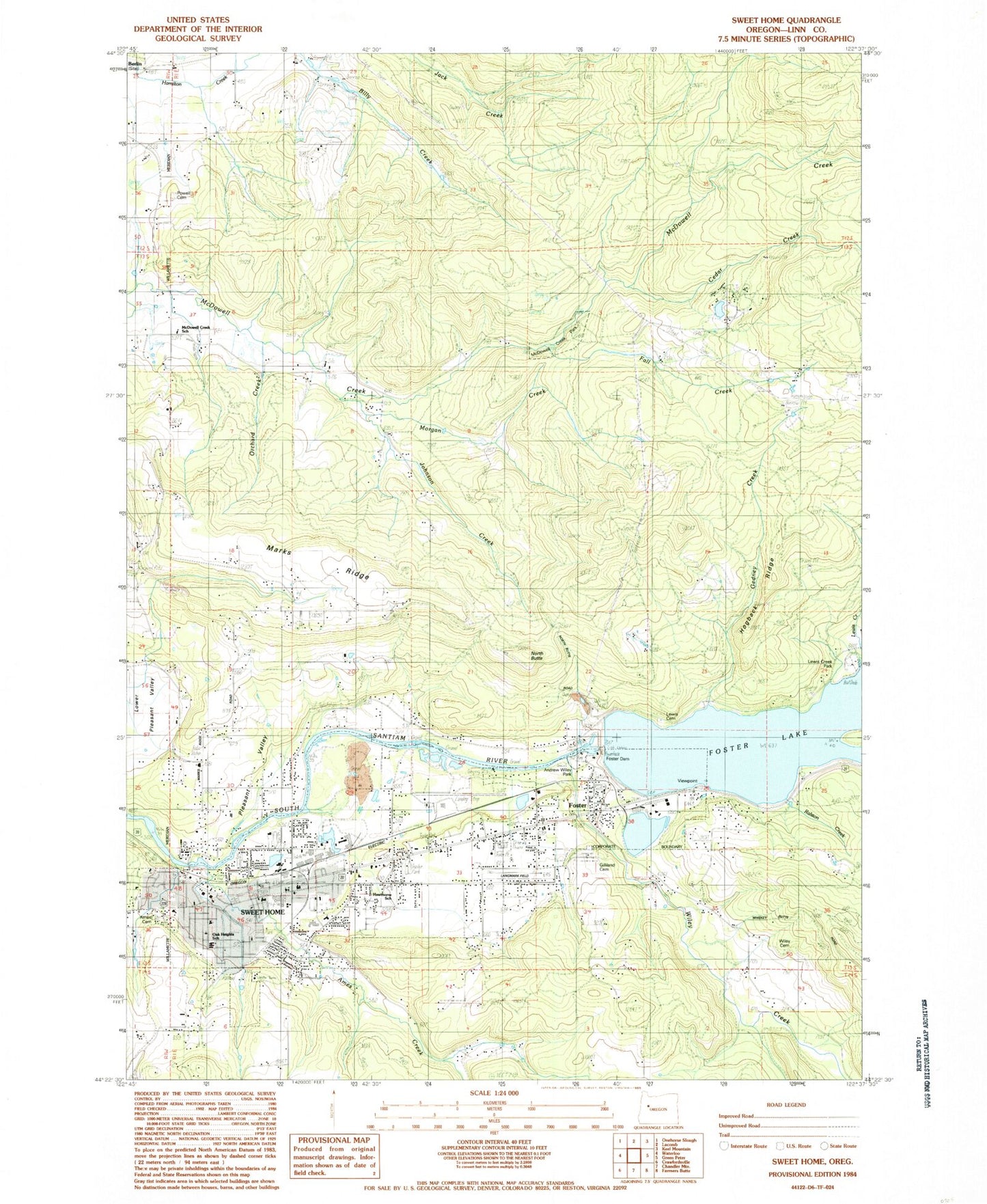 Classic USGS Sweet Home Oregon 7.5'x7.5' Topo Map Image