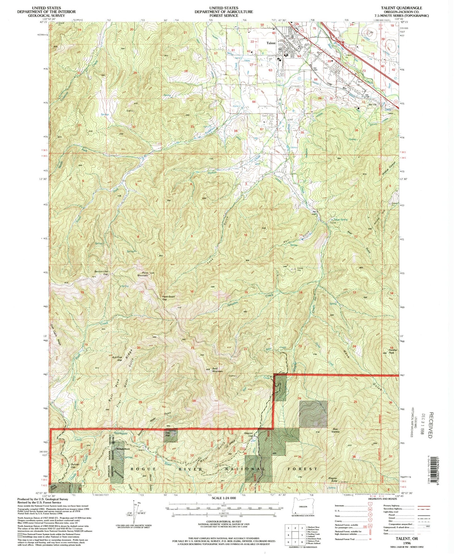 Classic USGS Talent Oregon 7.5'x7.5' Topo Map Image