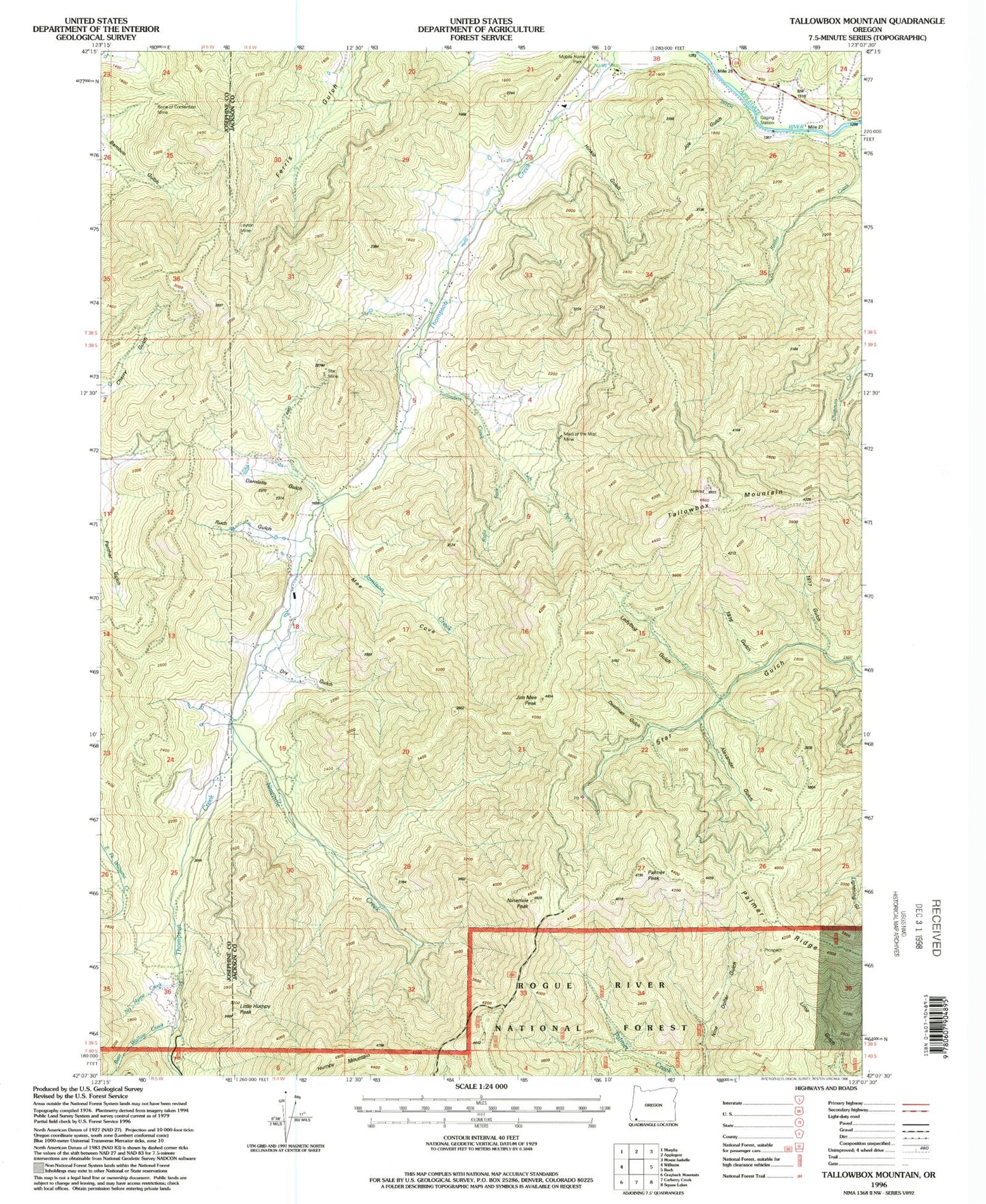 Classic USGS Tallowbox Mountain Oregon 7.5'x7.5' Topo Map Image