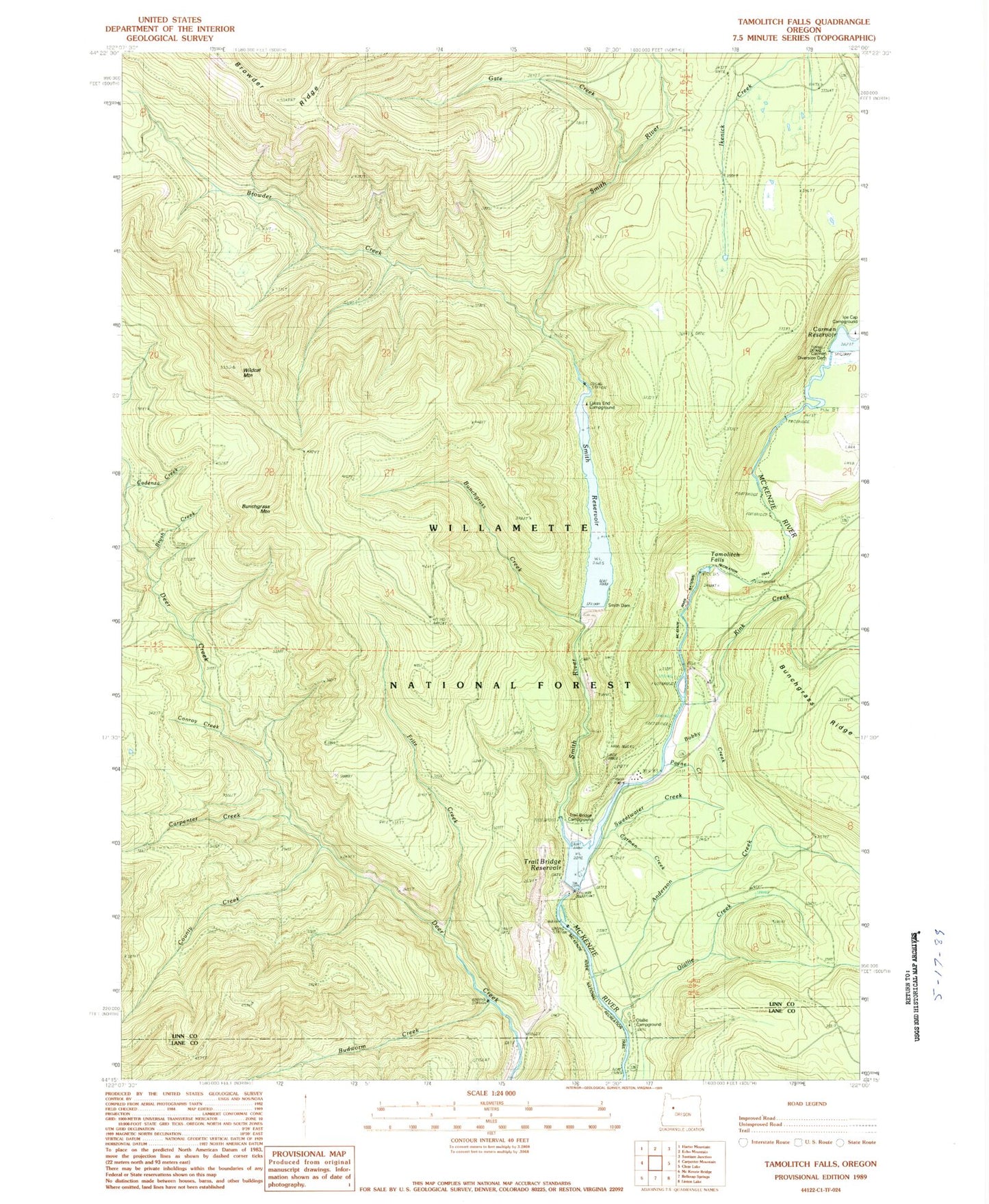 Classic USGS Tamolitch Falls Oregon 7.5'x7.5' Topo Map Image