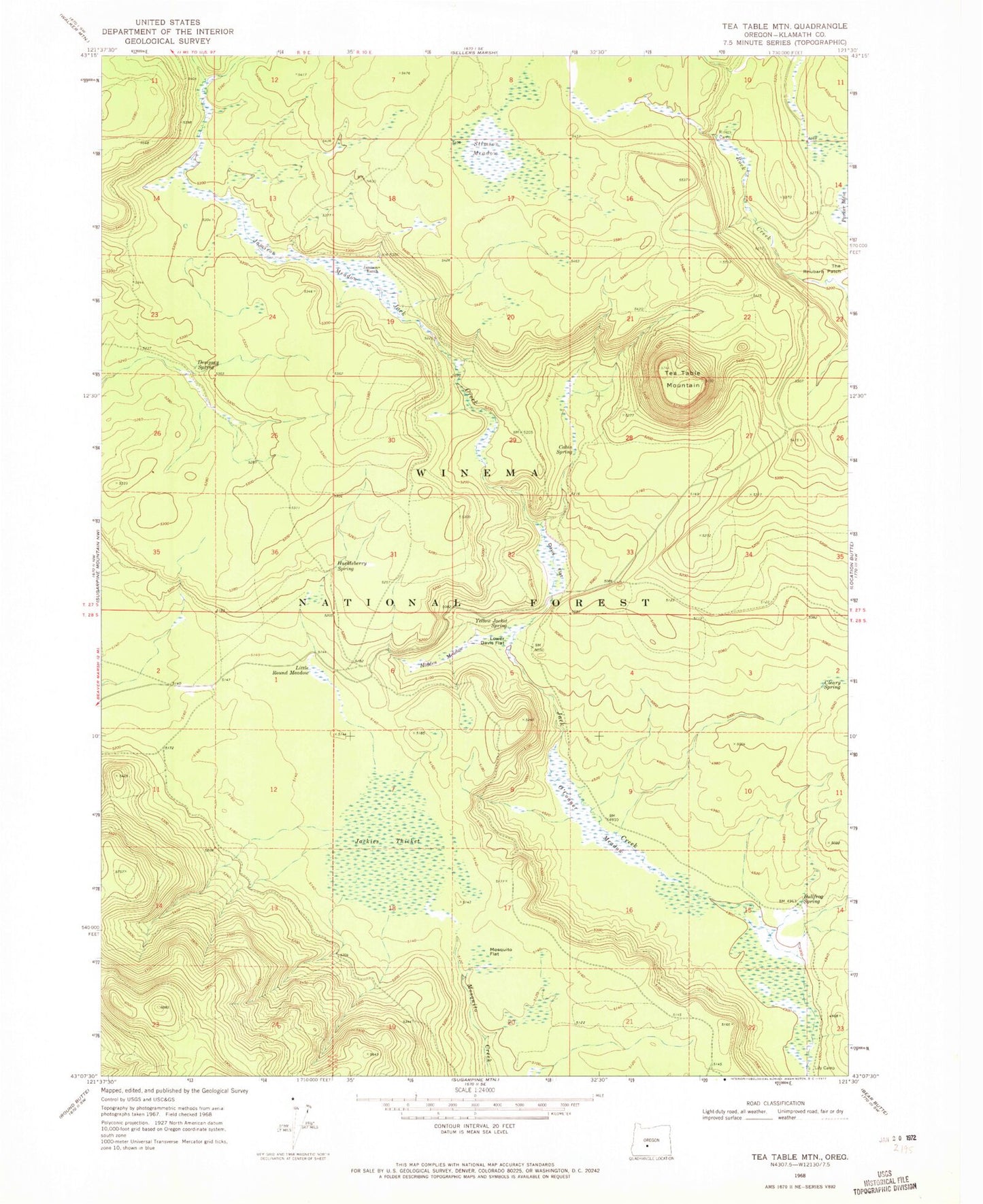 Classic USGS Tea Table Mountain Oregon 7.5'x7.5' Topo Map Image