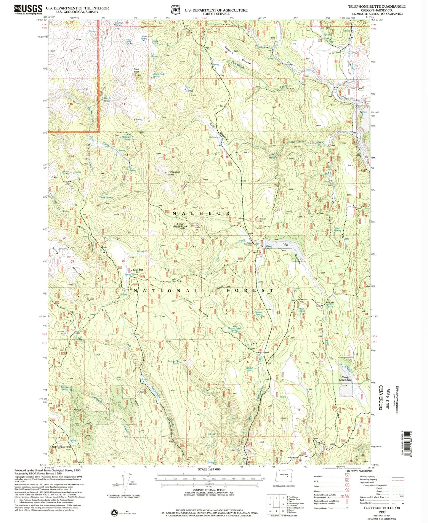 Classic USGS Telephone Butte Oregon 7.5'x7.5' Topo Map Image