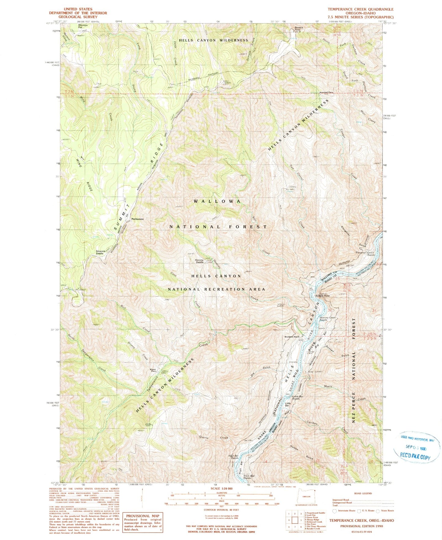Classic USGS Temperance Creek Oregon 7.5'x7.5' Topo Map Image