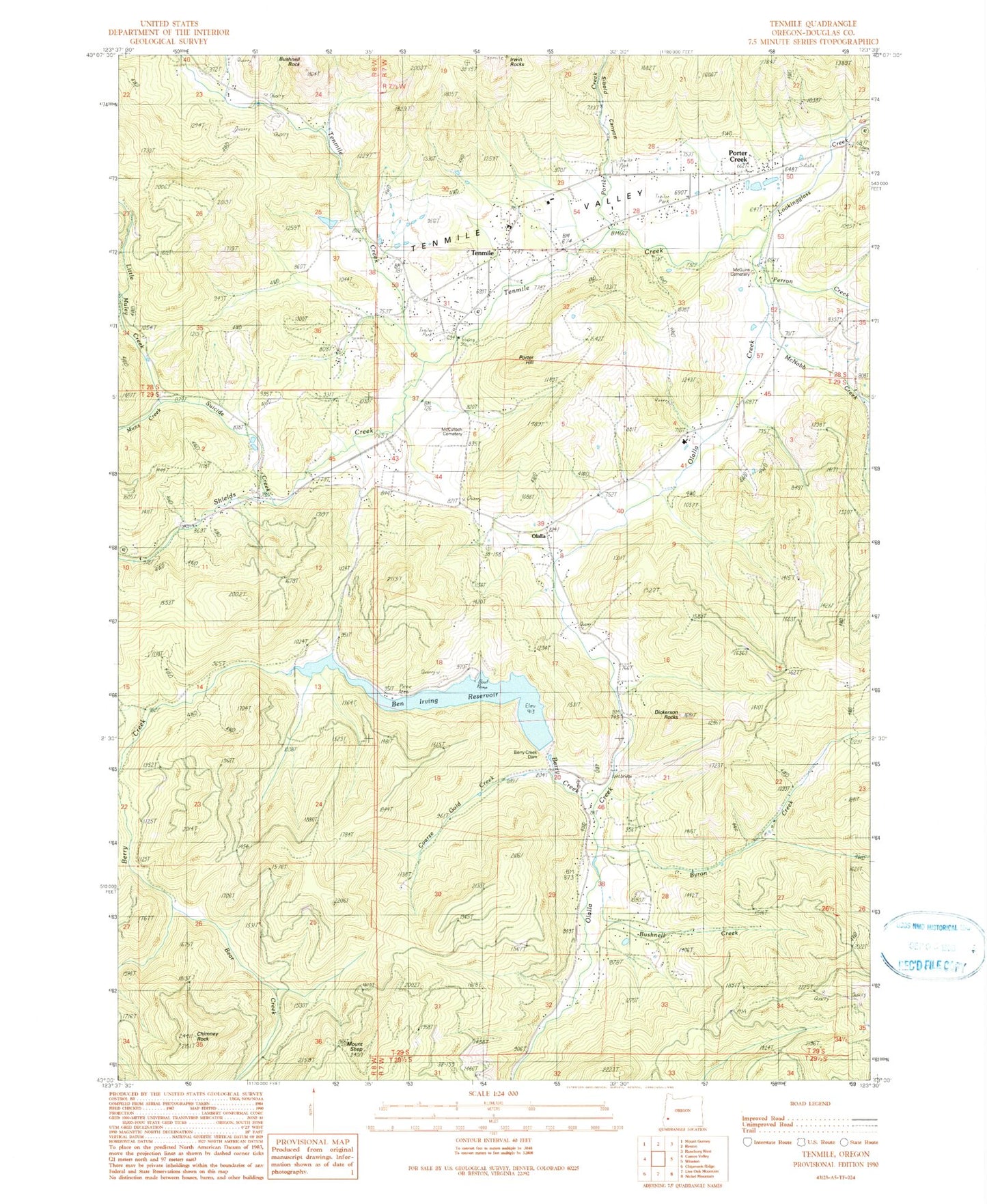Classic USGS Tenmile Oregon 7.5'x7.5' Topo Map Image