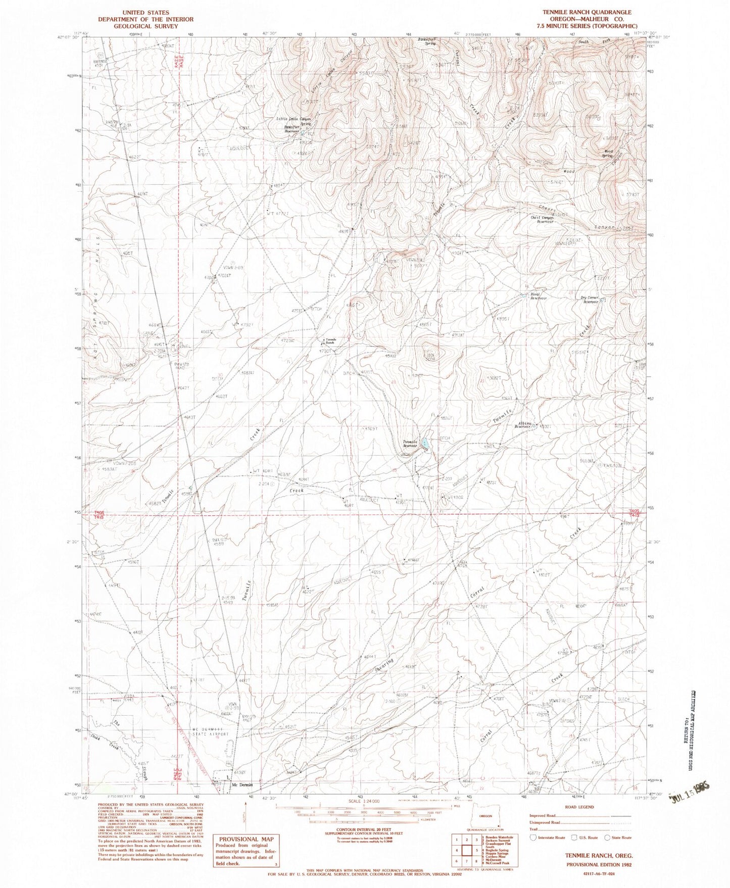 Classic USGS Tenmile Ranch Oregon 7.5'x7.5' Topo Map Image