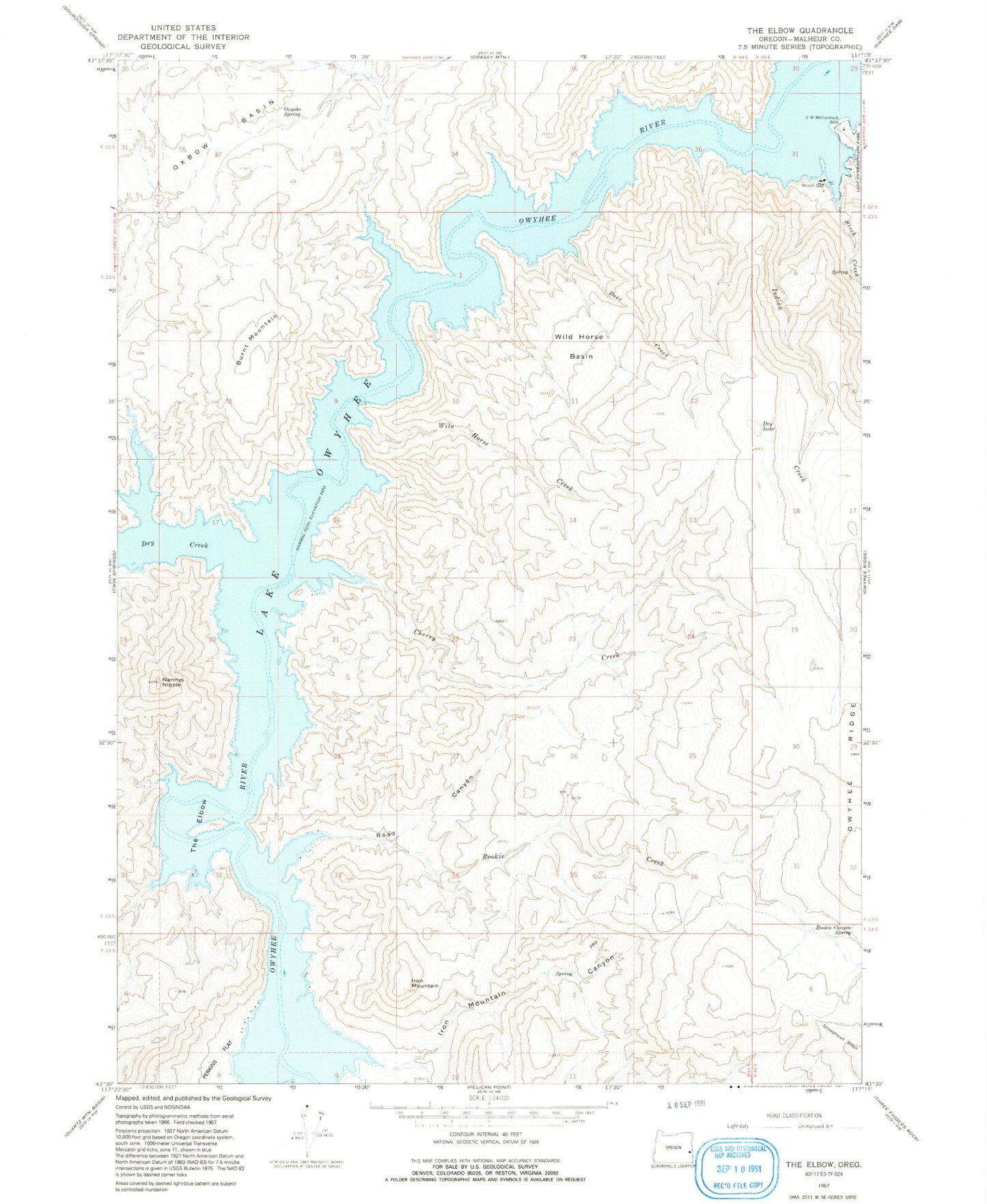 Classic USGS The Elbow Oregon 7.5'x7.5' Topo Map Image