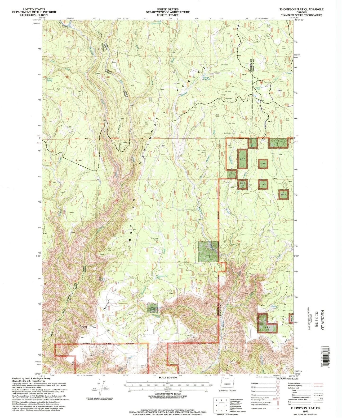 Classic USGS Thompson Flat Oregon 7.5'x7.5' Topo Map Image