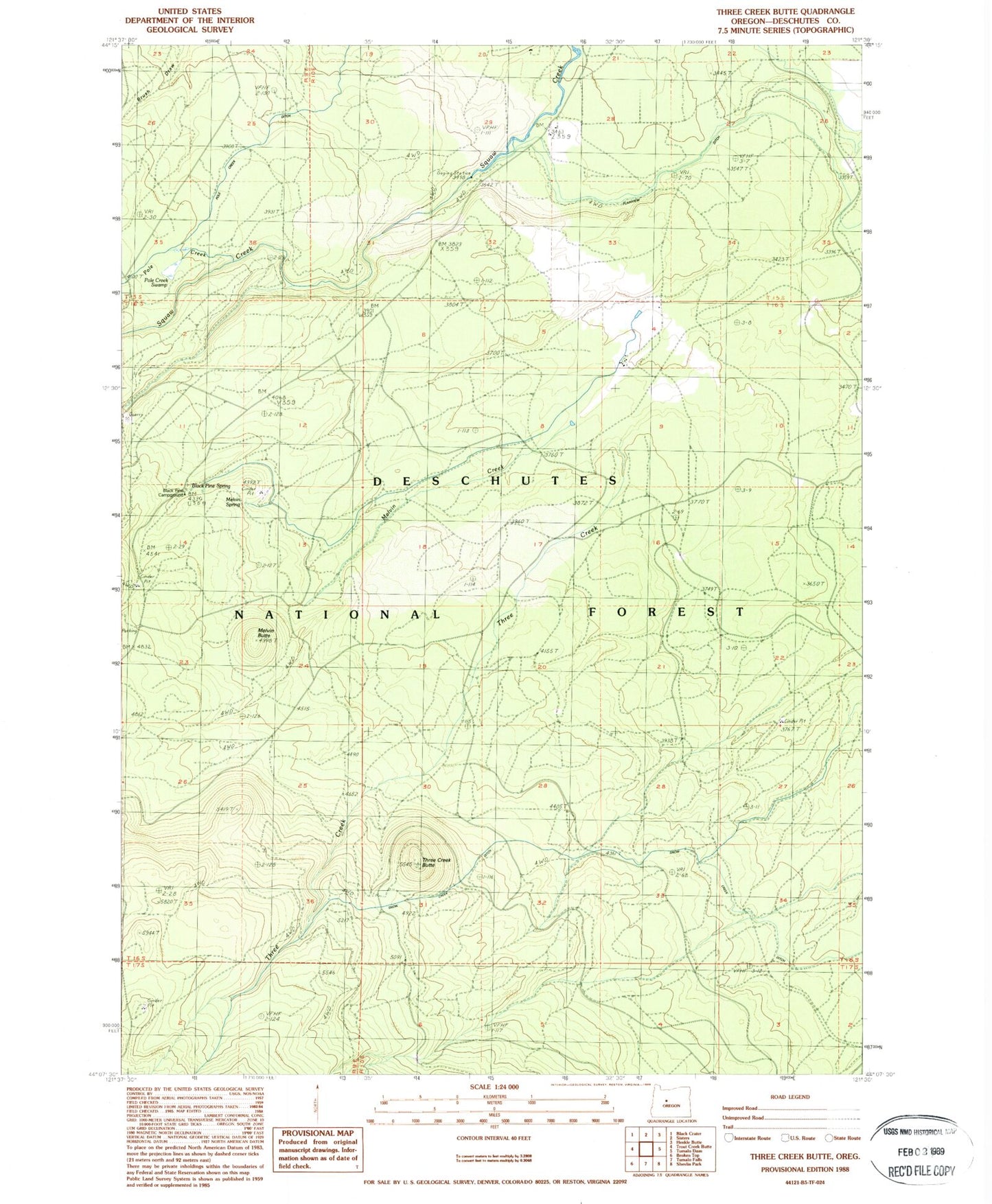 Classic USGS Three Creek Butte Oregon 7.5'x7.5' Topo Map Image
