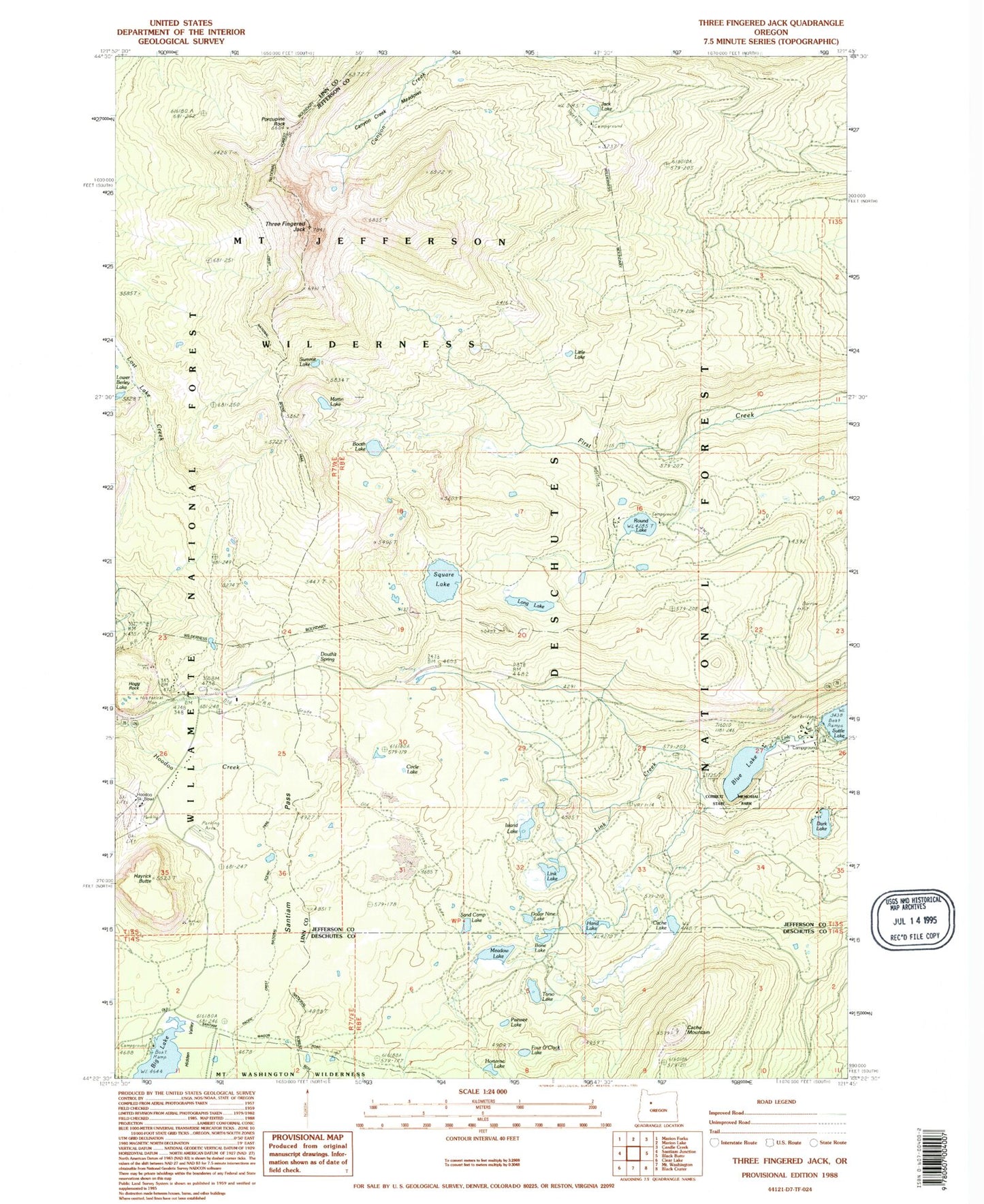 Classic USGS Three Fingered Jack Oregon 7.5'x7.5' Topo Map Image
