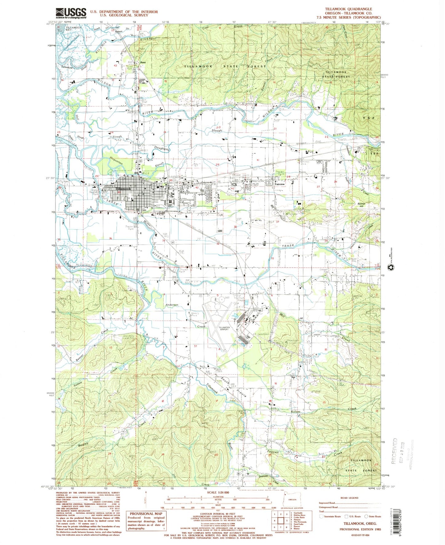 Classic USGS Tillamook Oregon 7.5'x7.5' Topo Map Image