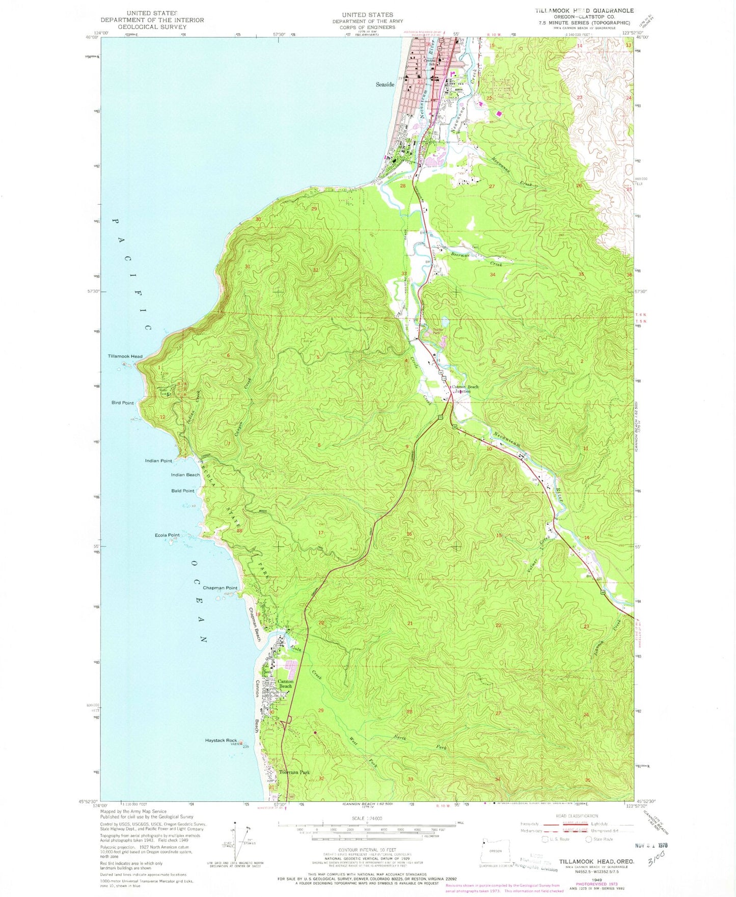 Classic USGS Tillamook Head Oregon 7.5'x7.5' Topo Map Image