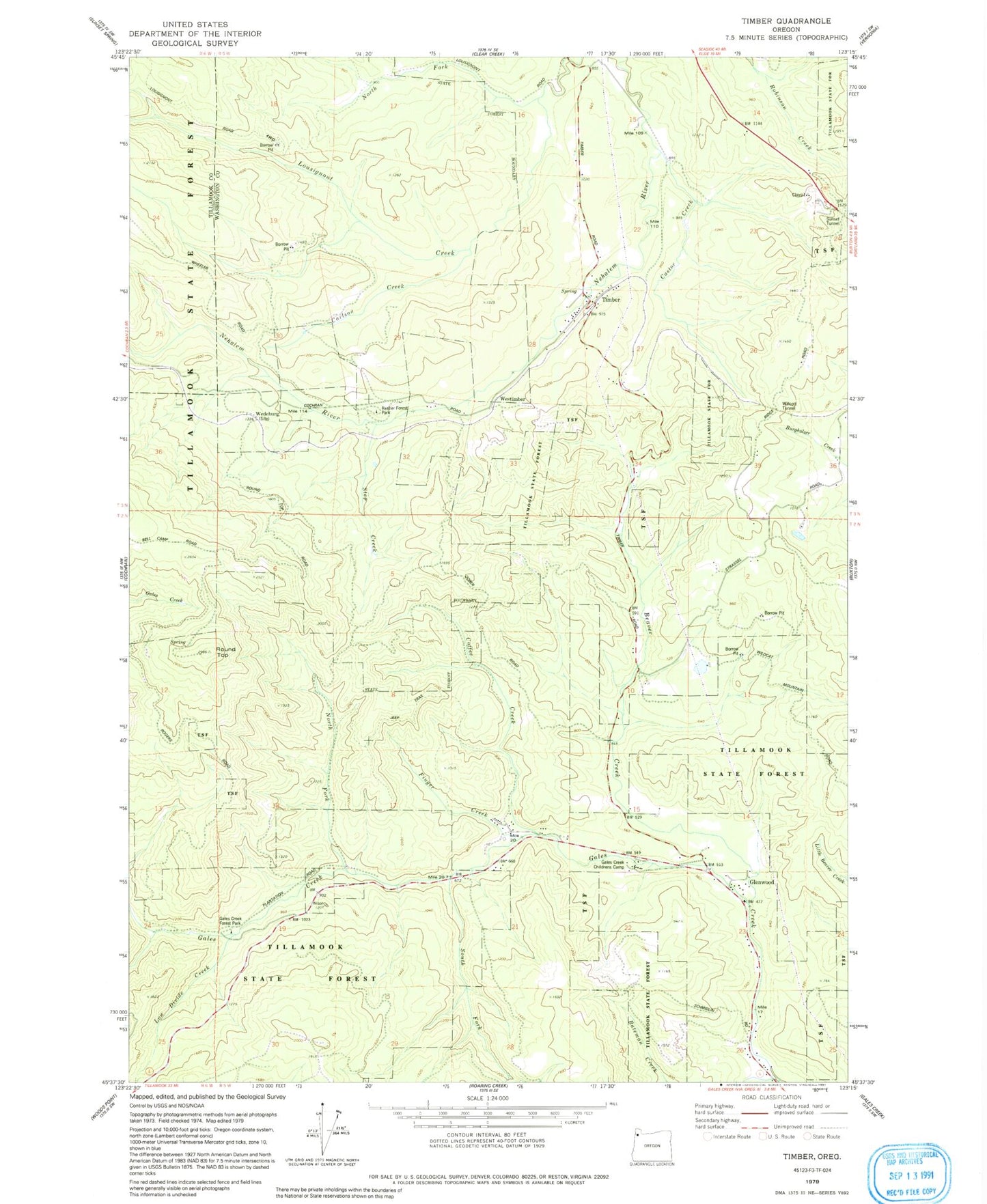 Classic USGS Timber Oregon 7.5'x7.5' Topo Map Image